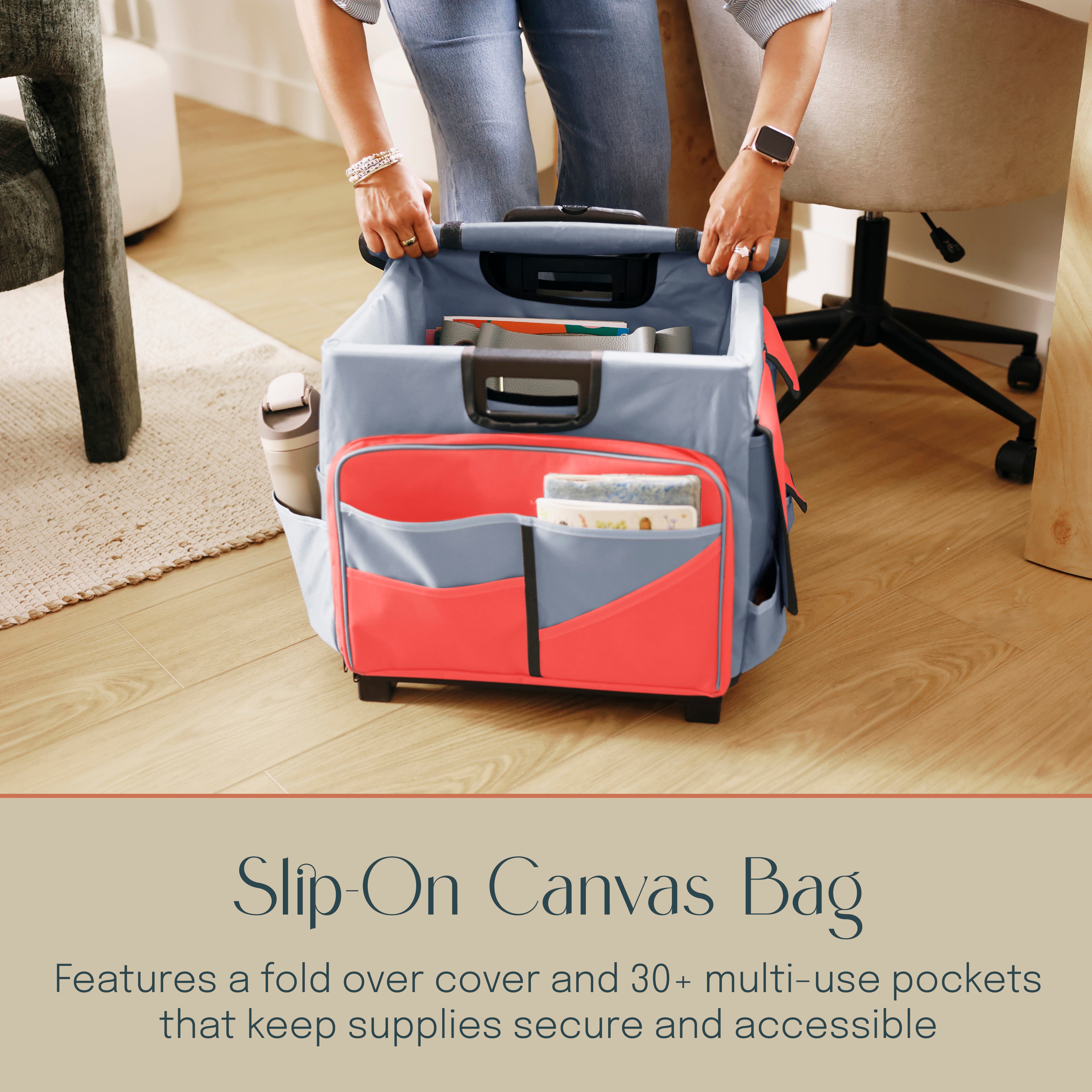 Mobile Folding Utility Cart with Canvas Storage Organizer Bag