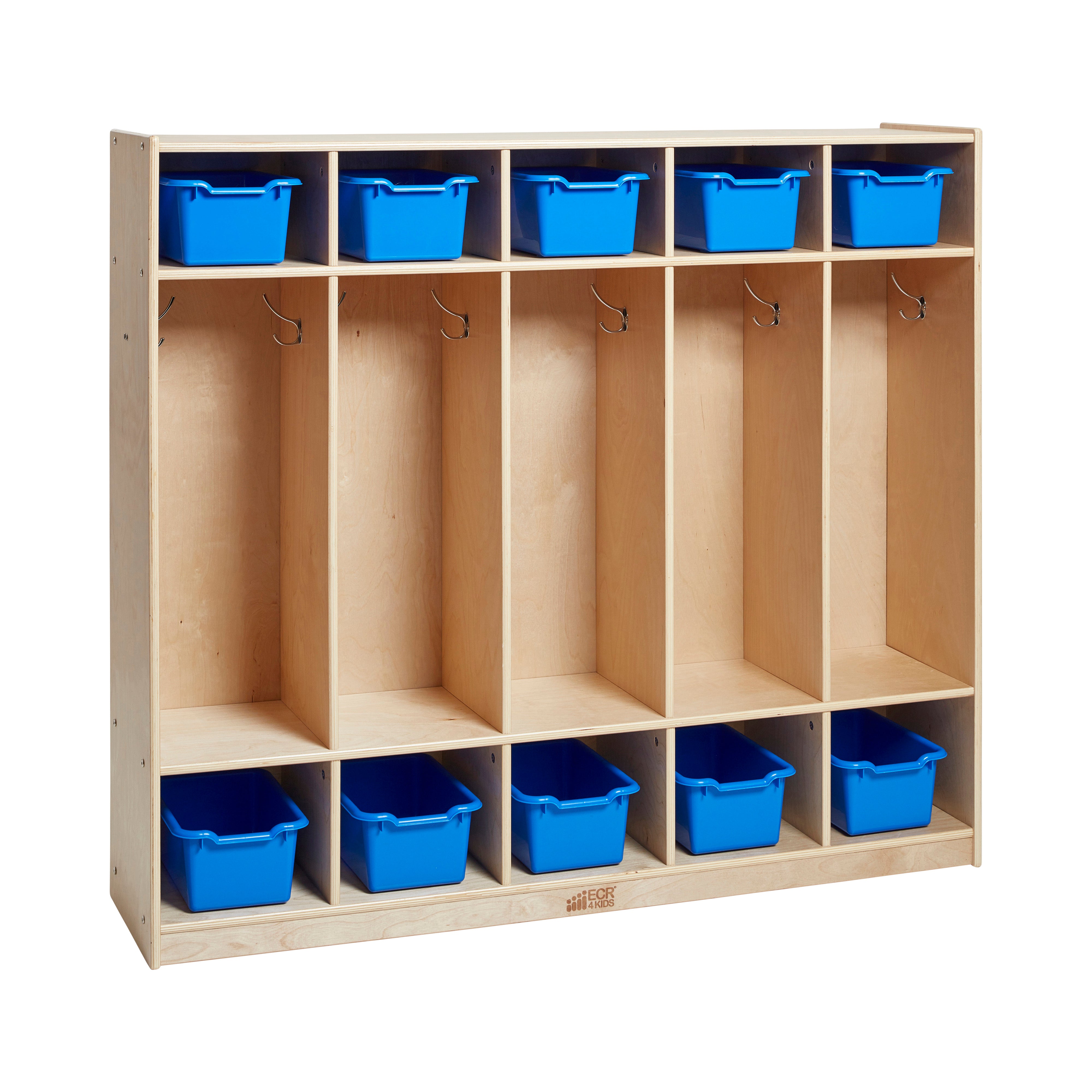 5-Section Coat Locker and Scoop Front Storage Bins, Natural