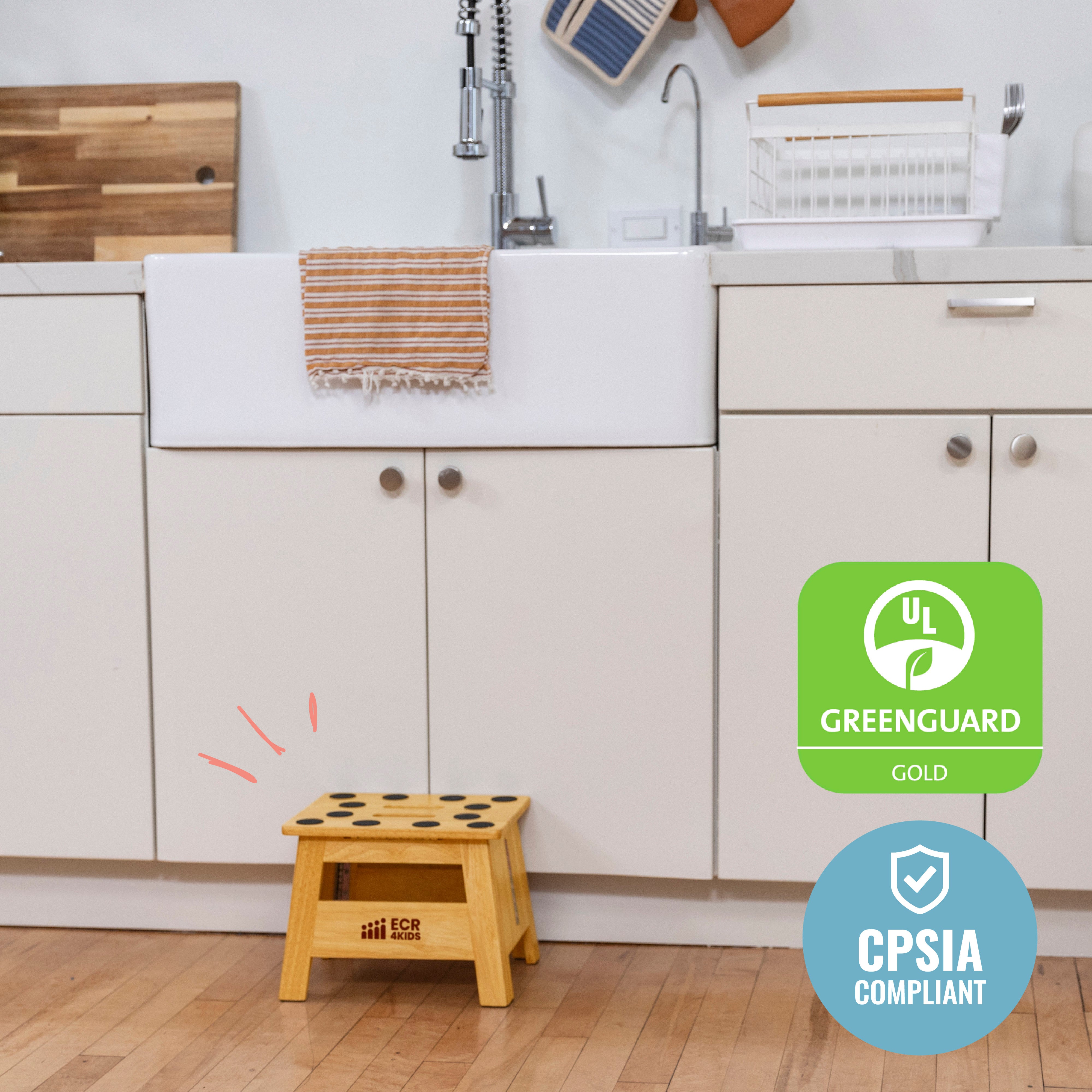 Folding Step Stool with Handle, Kids Furniture, Natural