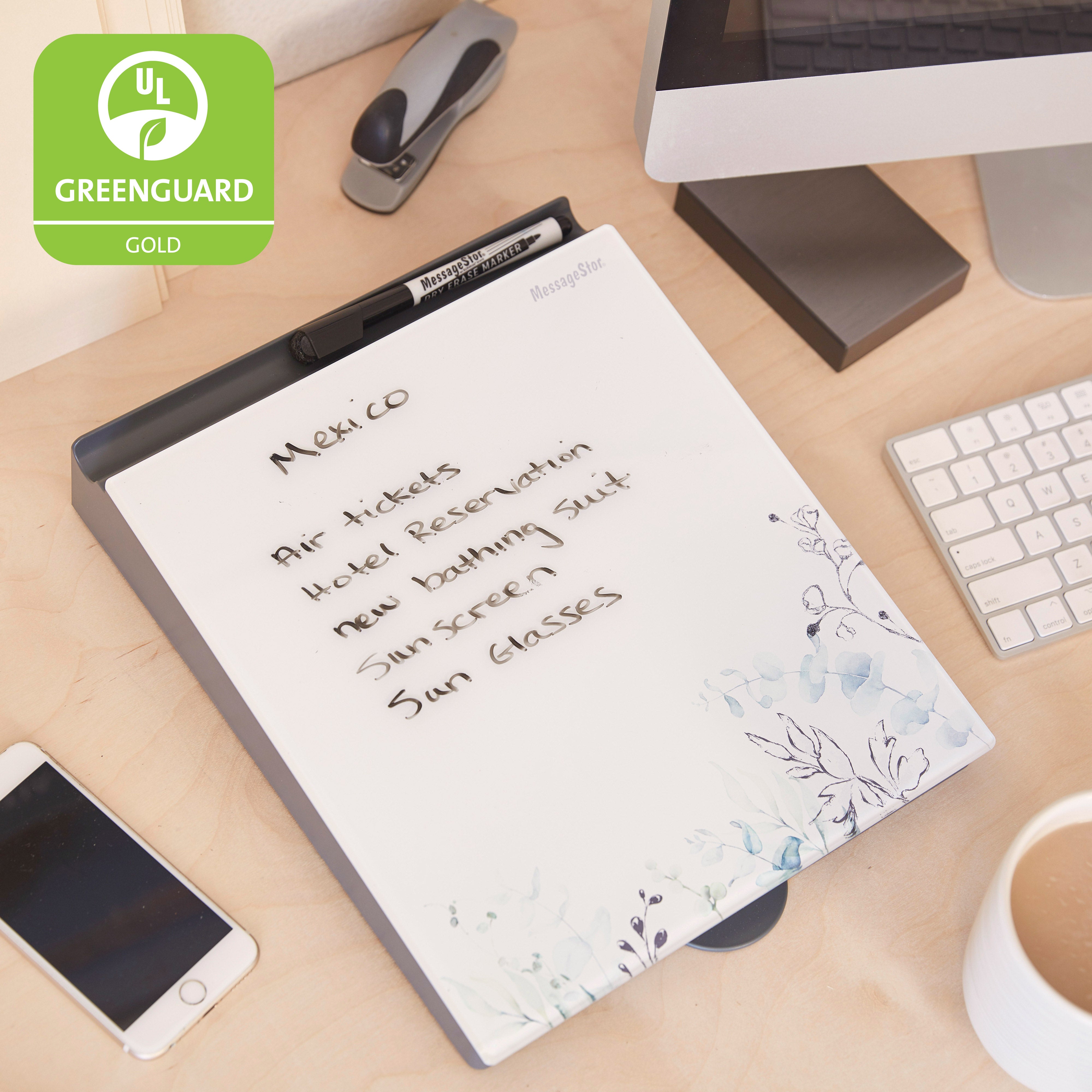 MessageStor Dry-Erase Glass Board Memo Station