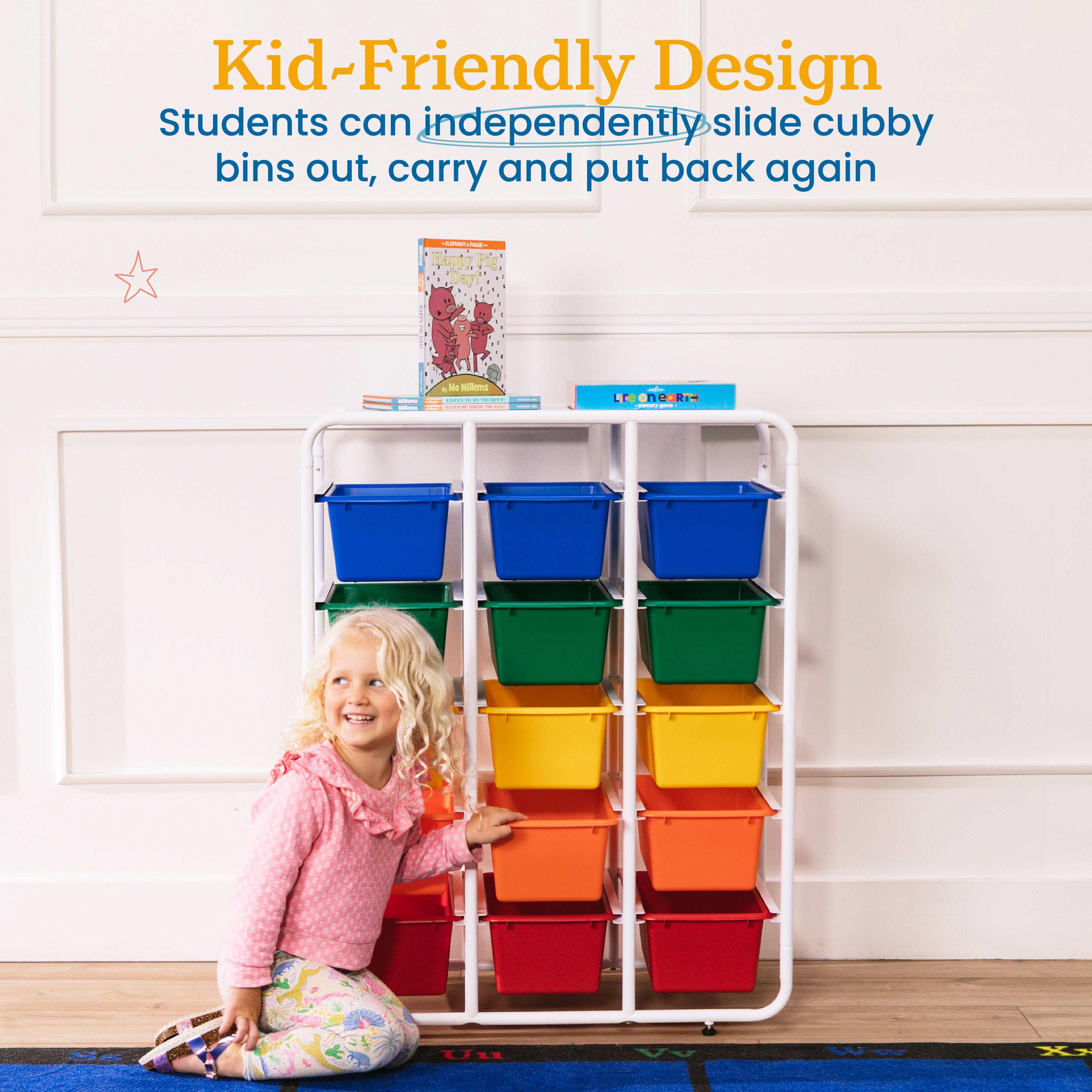 5-Tier Storage Rack with 15 Cubby Bins 5x3