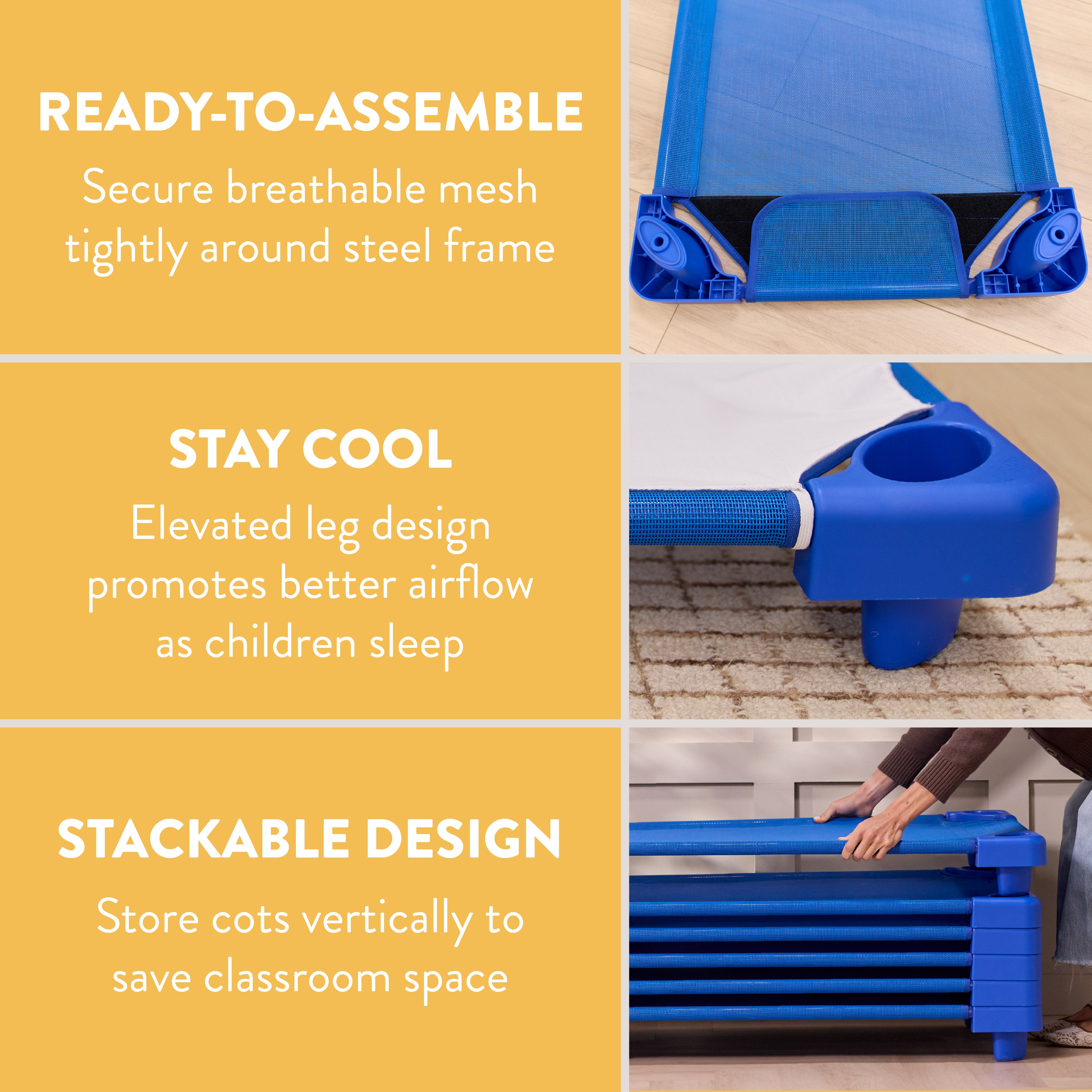 Sleepline Stackable Toddler Cots with Sheet, Ready-to-Assemble, 6-Pack