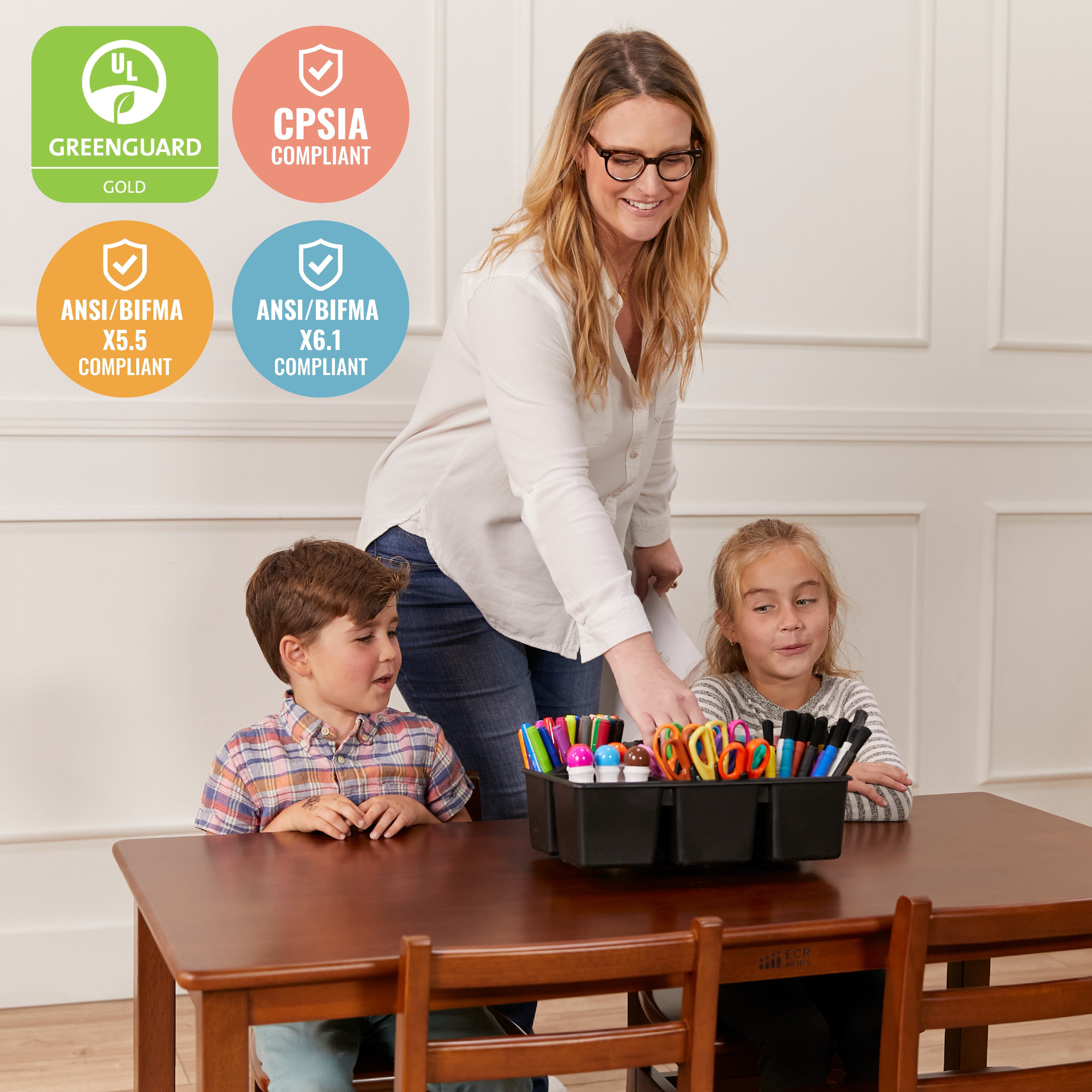 24in x 48in Rectangular Hardwood Table and Chair Set, 12in Seat Height, 5-Piece