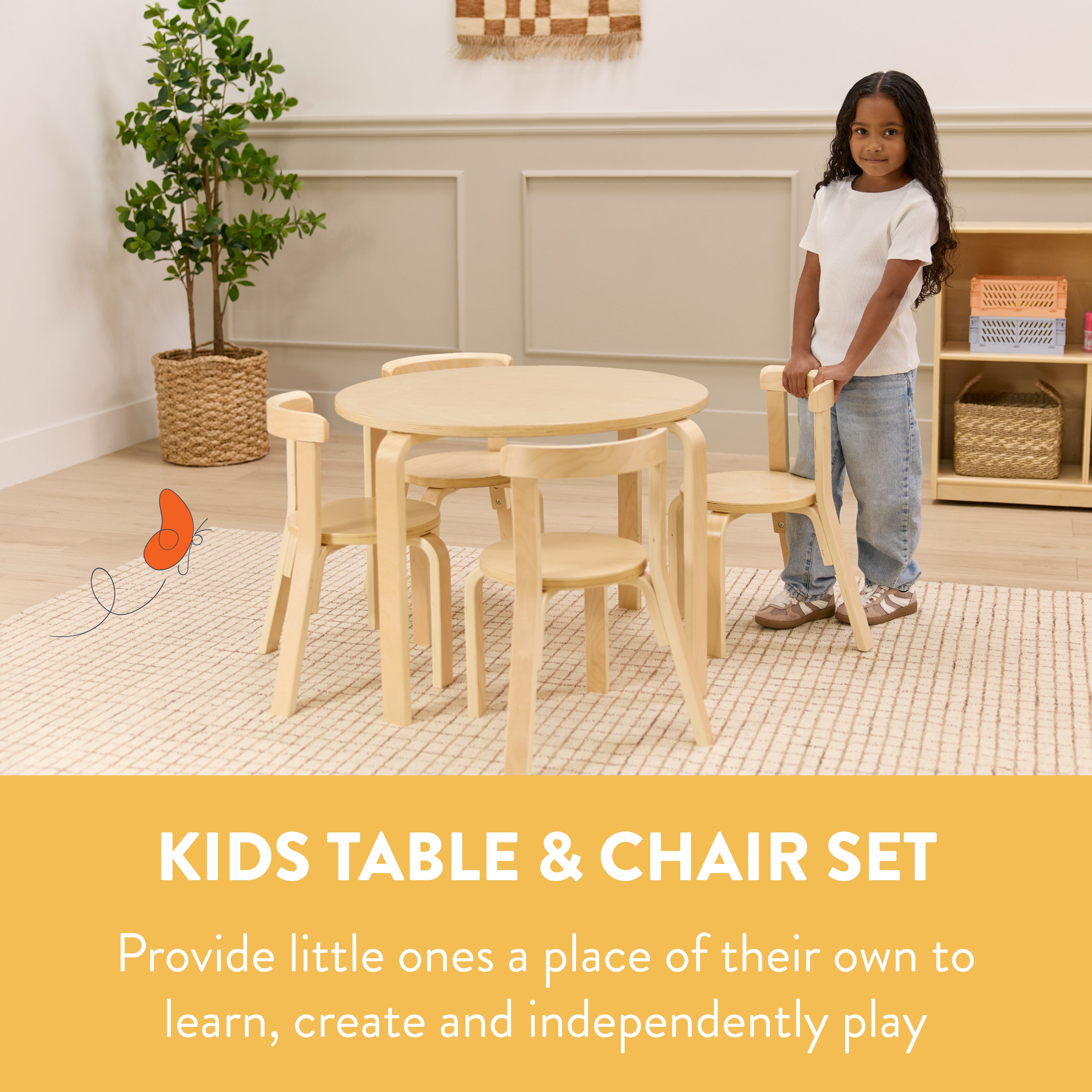 Bentwood Kids Table and Chairs Set, 5-Piece