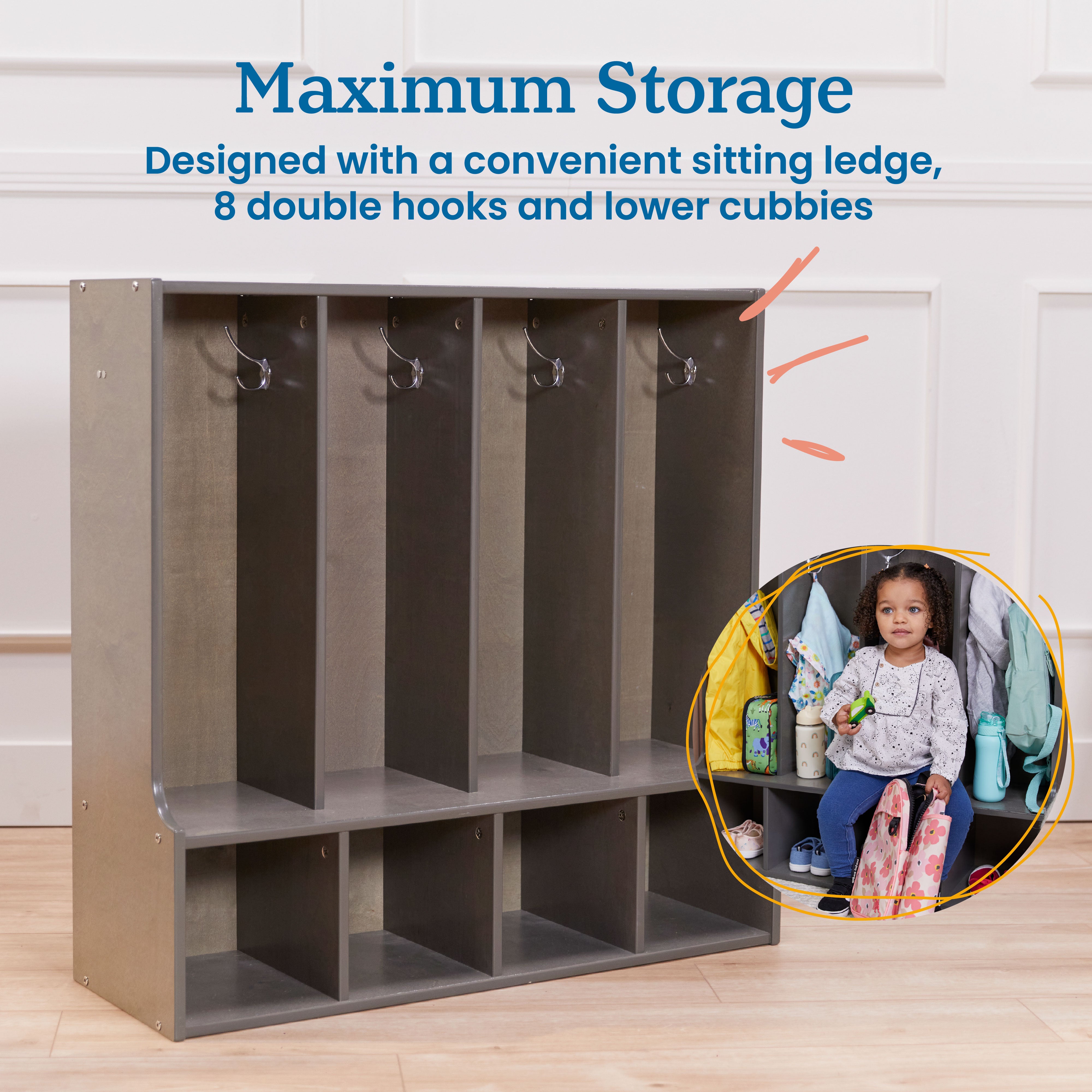 Streamline 4-Section Coat Locker with Bench, Toddler Size