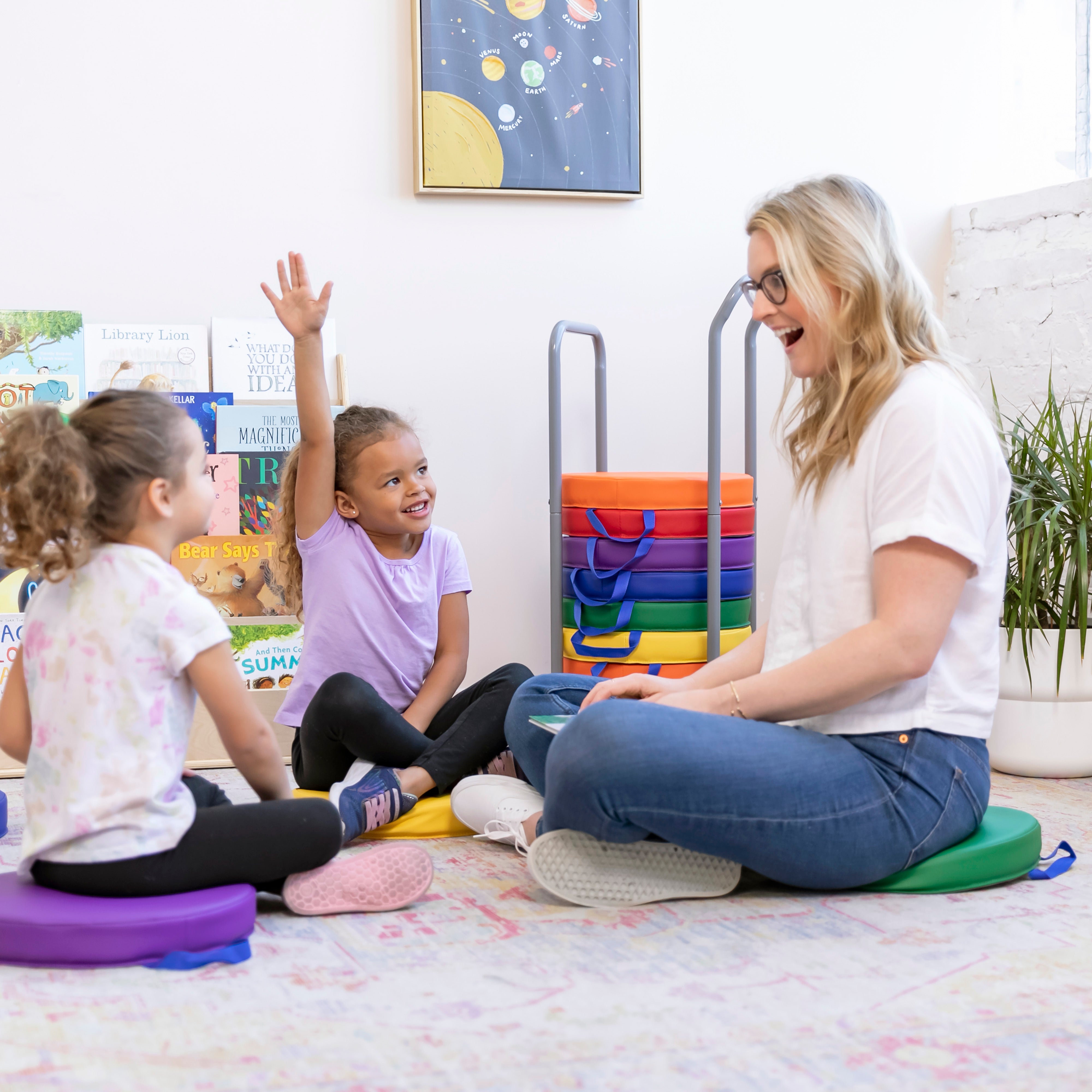 Round Floor Cushions and Mobile Cushion Cart, 12-Piece