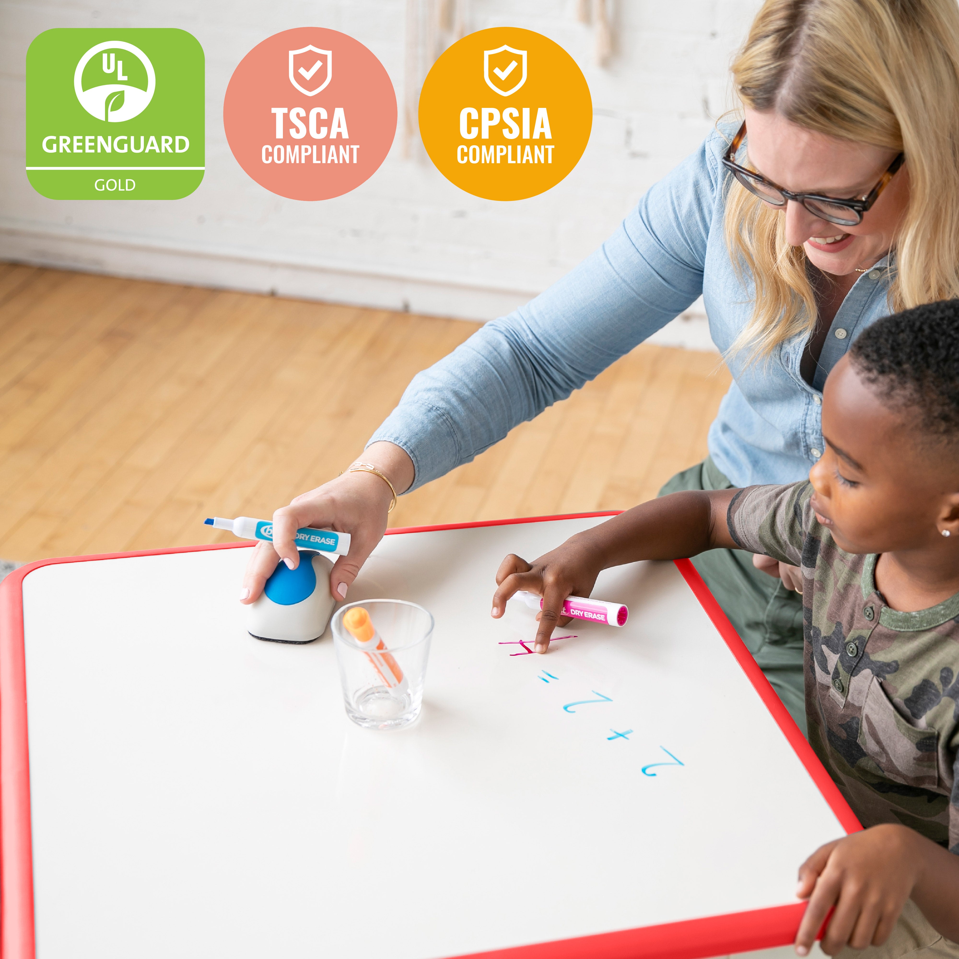 Dry-Erase Square Activity Table with Two Chairs, 3-Piece