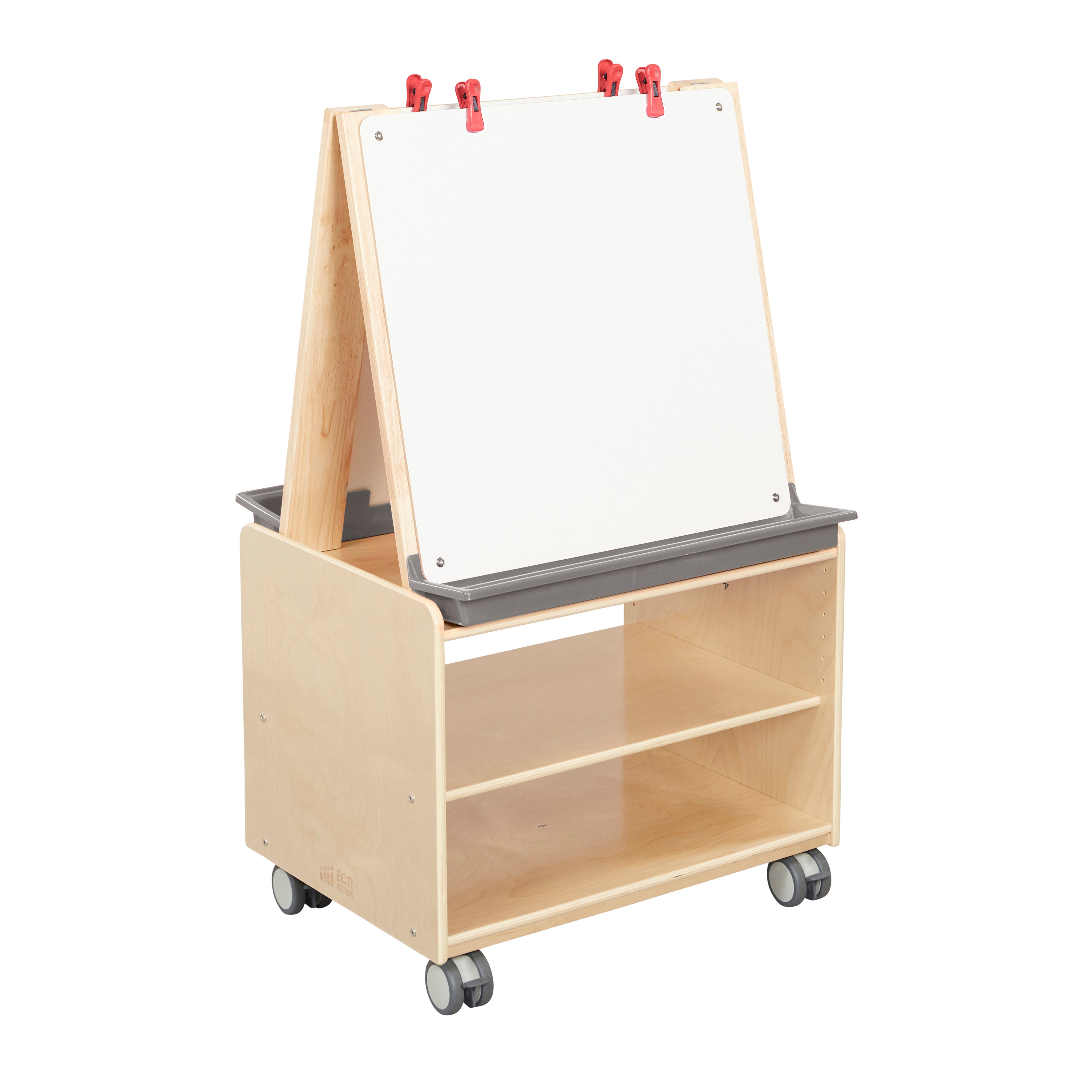 Double-Sided Mobile Art Easel with Storage and Clips