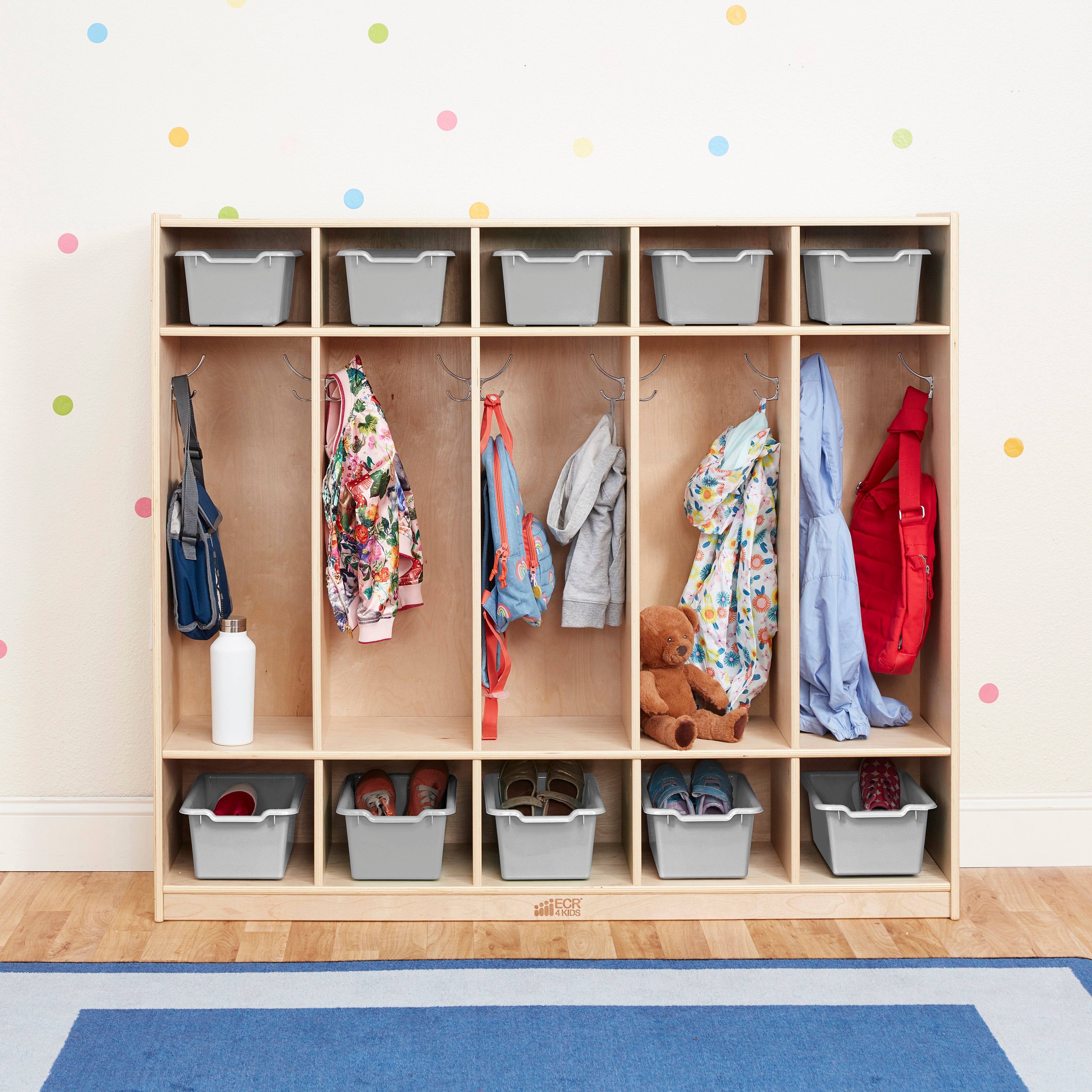 5-Section Coat Locker and 10 Scoop Front Storage Bins
