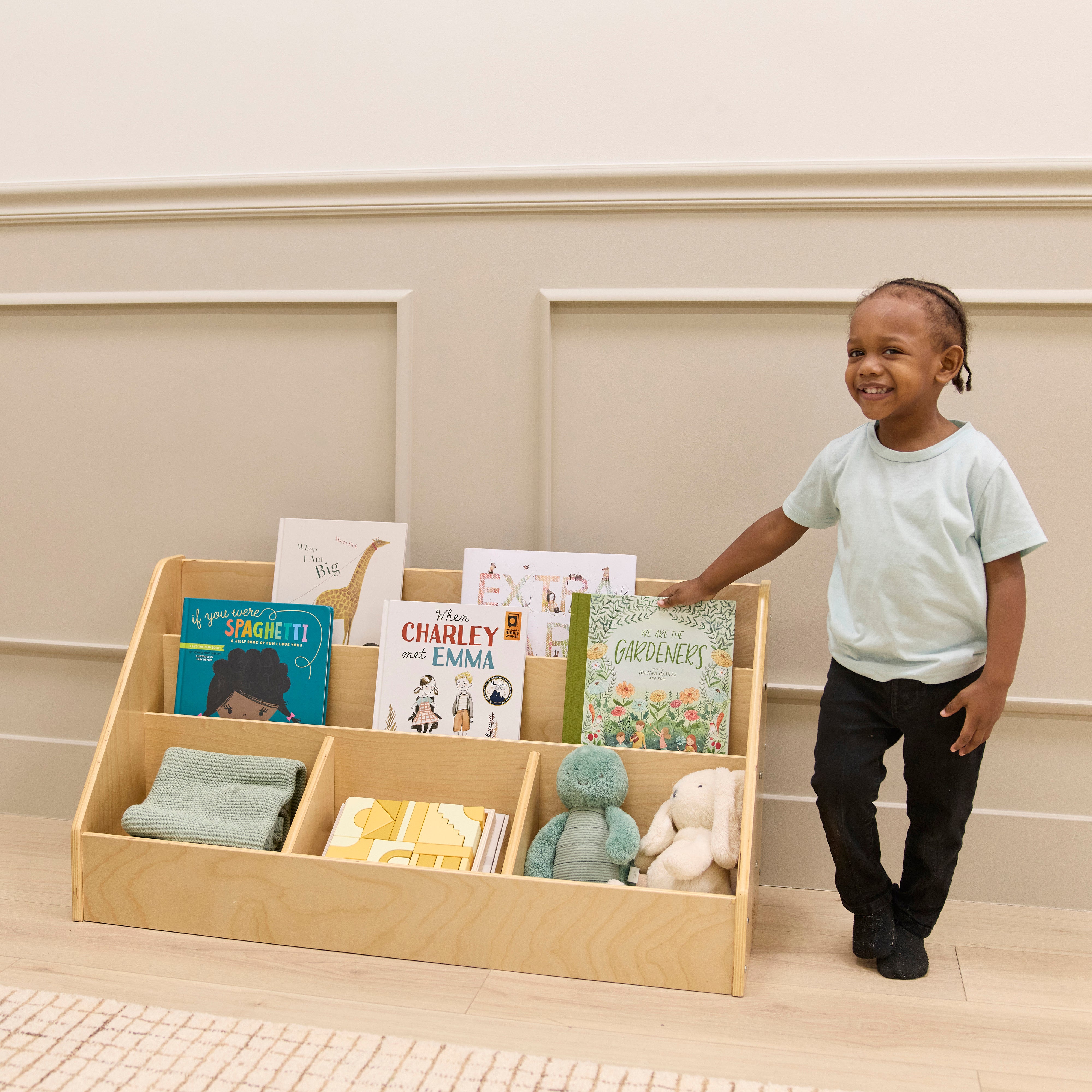 3-Tier Book Display with Storage Compartments