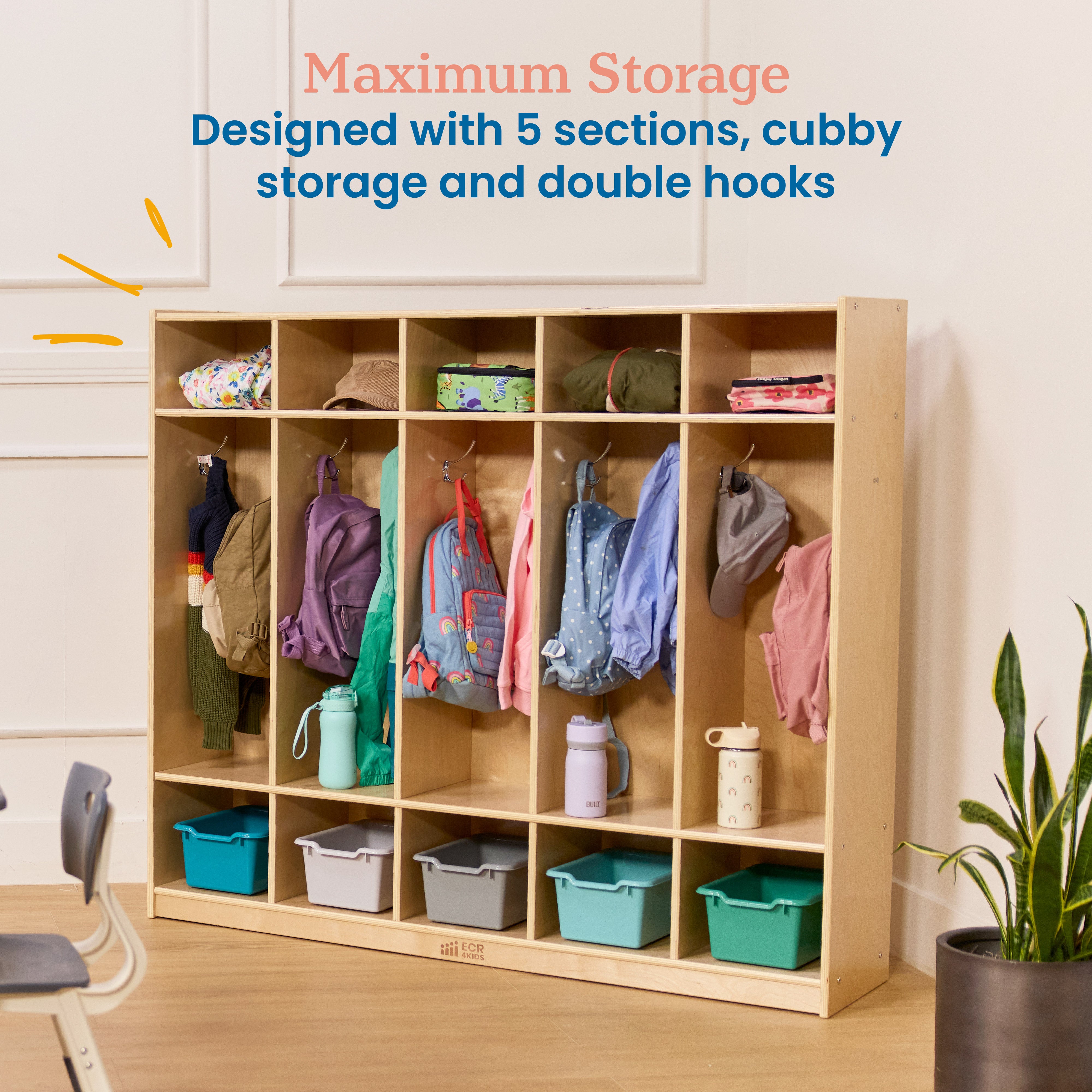 5-Section Coat Locker with Cubby Storage Compartments