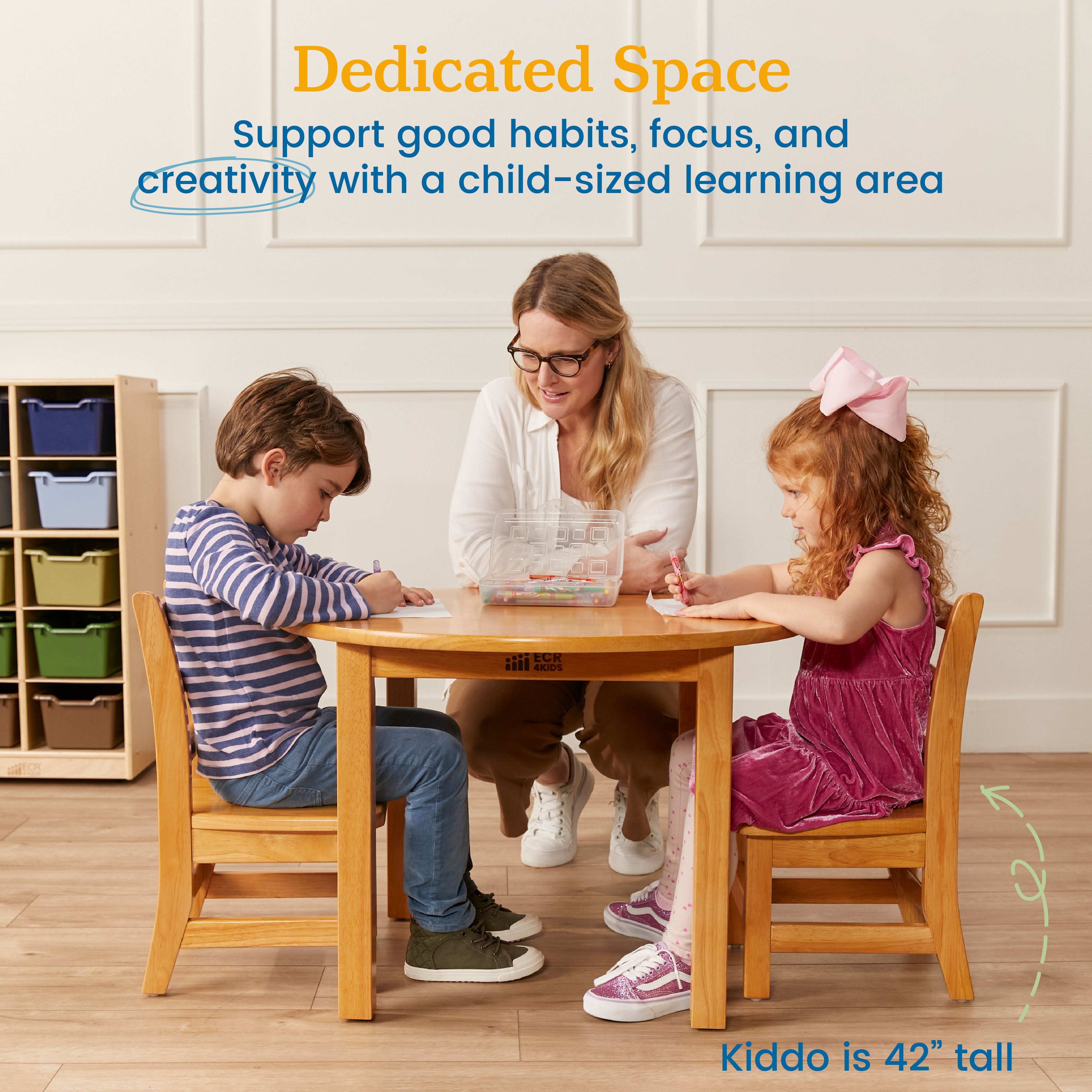 30in D Round Hardwood Table with 20in Legs and Two 10in Chairs, 3-Piece