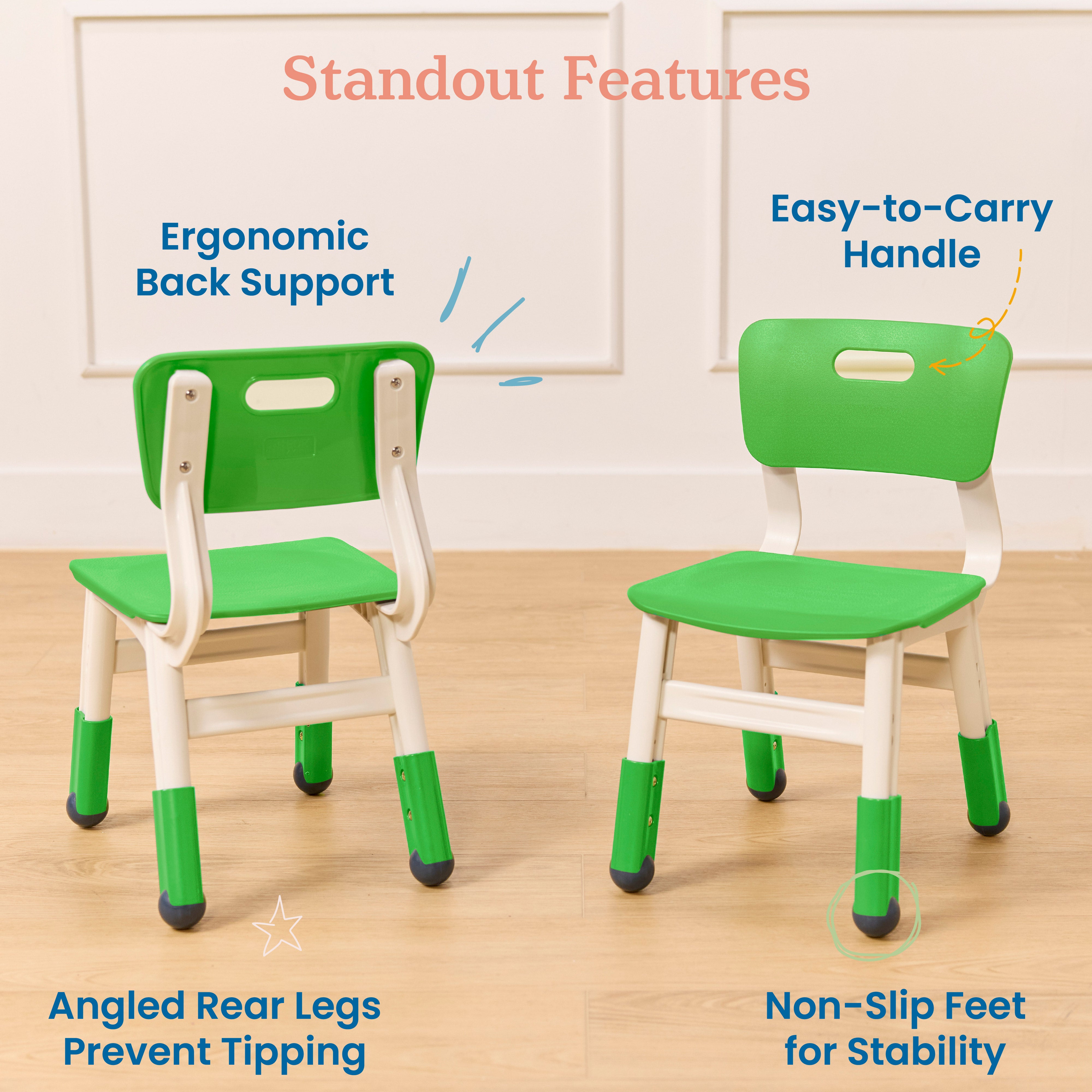 Classroom Adjustable Height Plastic Chair, 2-Pack