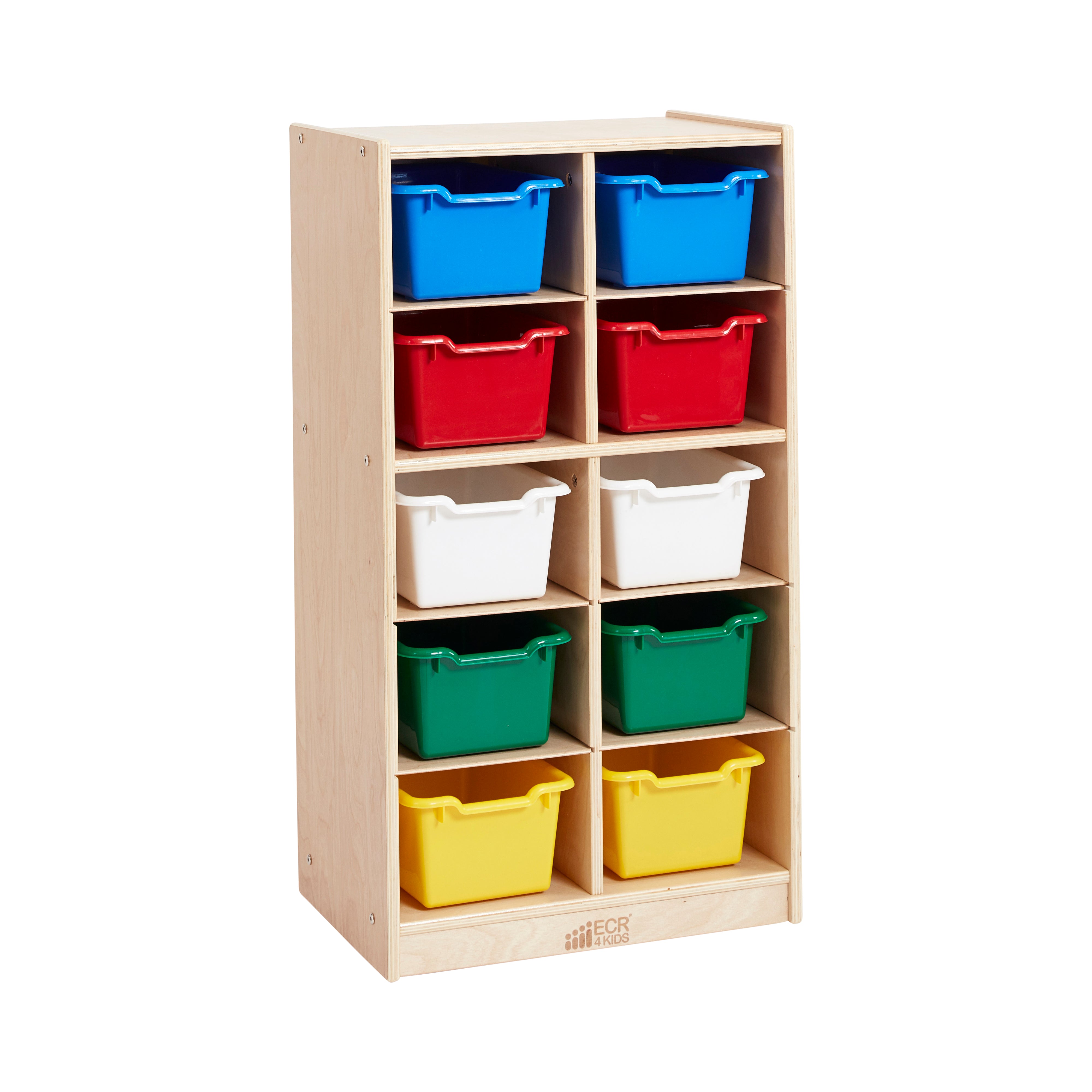 10 Cubby Mobile Tray Cabinet with 10 Scoop Front Storage Bins, 5x2, Natural