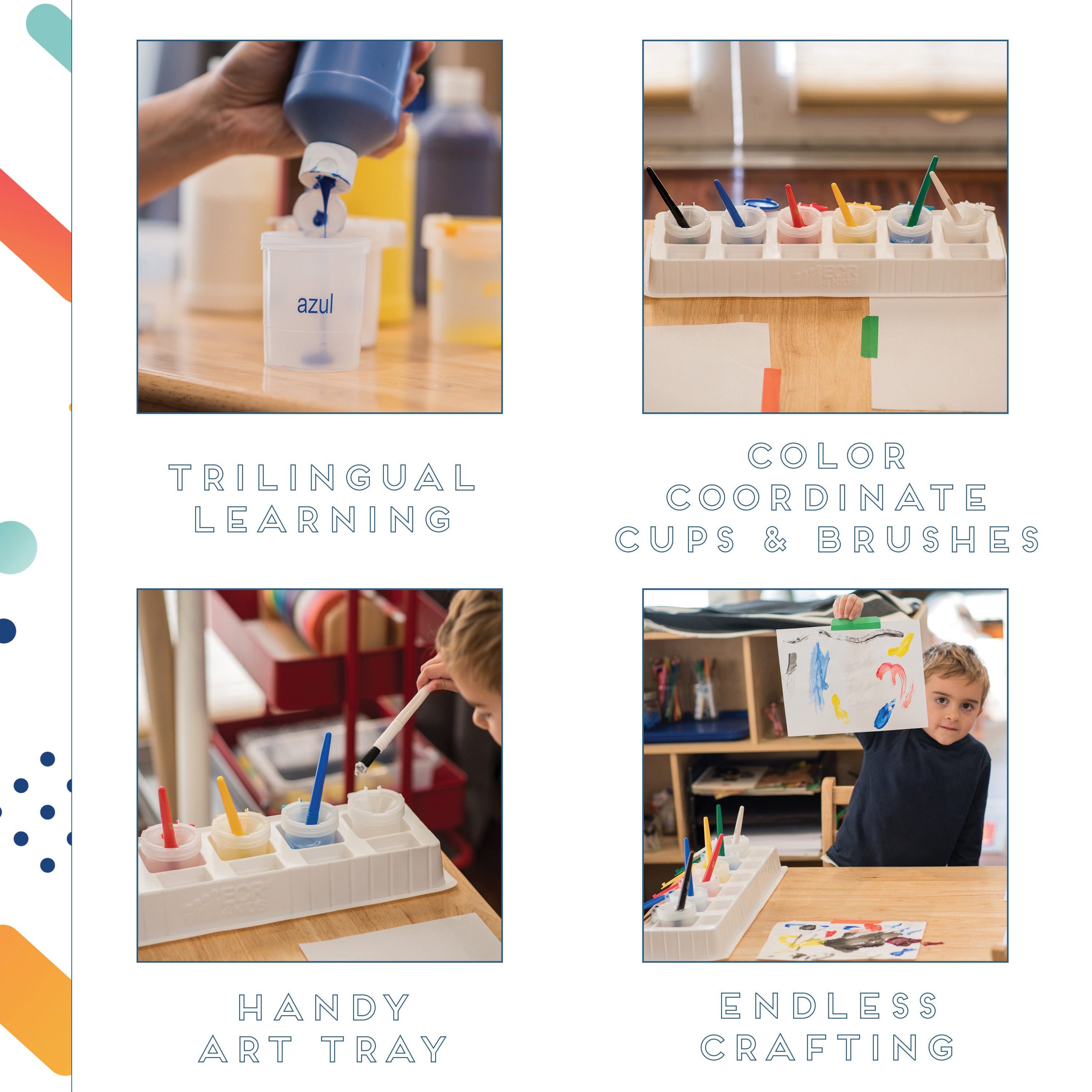 Mini Trilingual Paint Cups and Brushes, 13-Piece