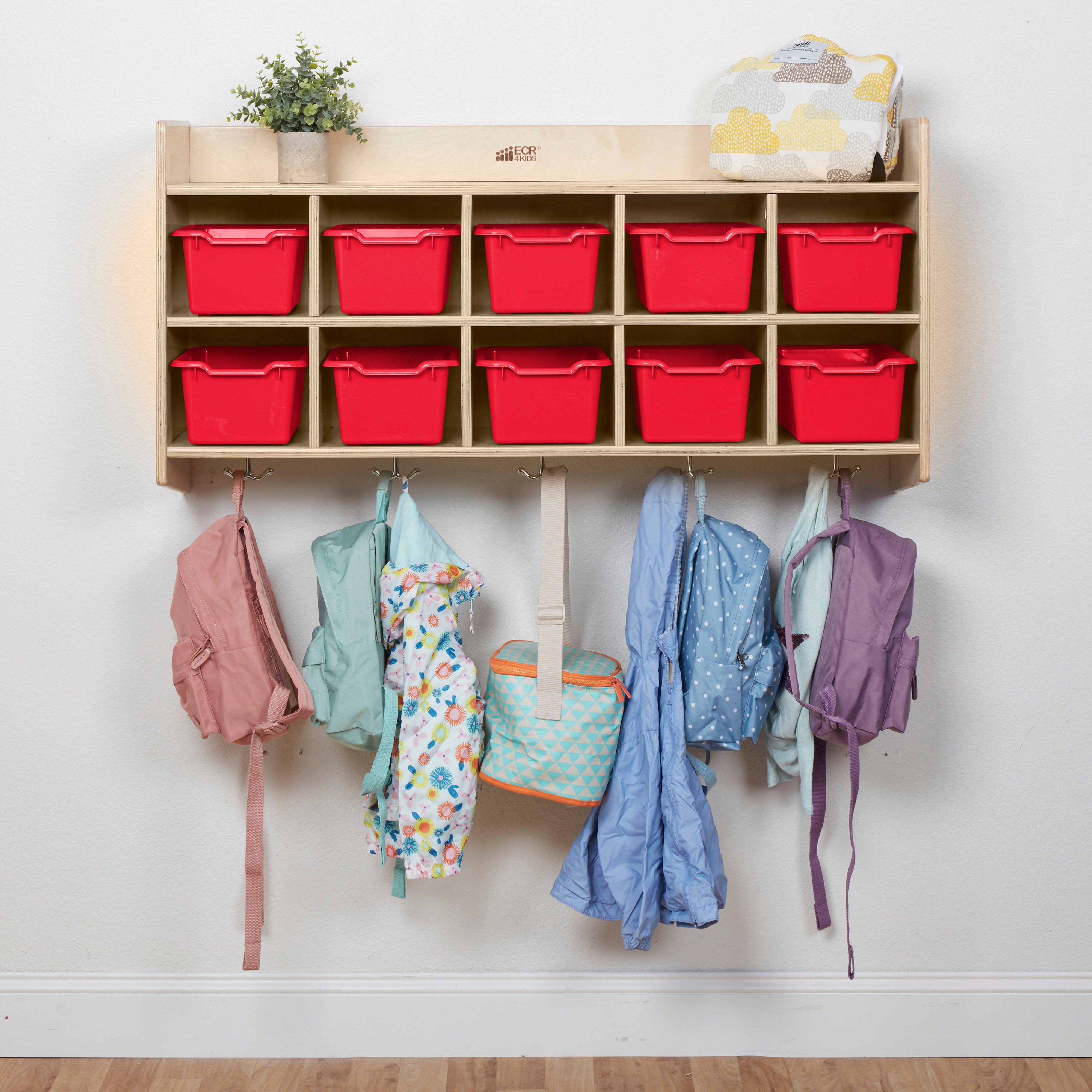 10-Section Hanging Coat Locker with Shelf and 10 Scoop Front Bins