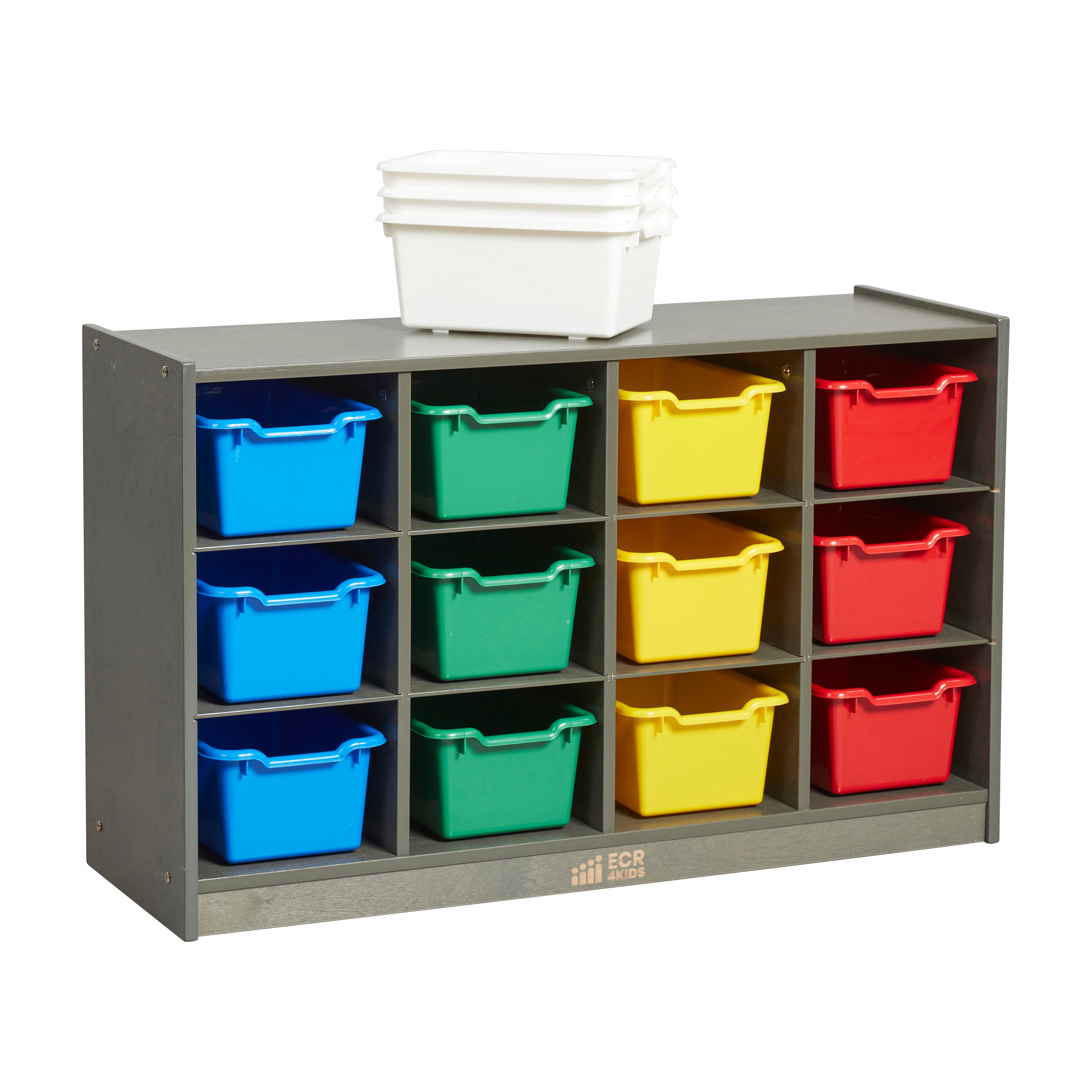 12 Cubby Mobile Tray Cabinet and 15 Scoop Front Bins, 3x4