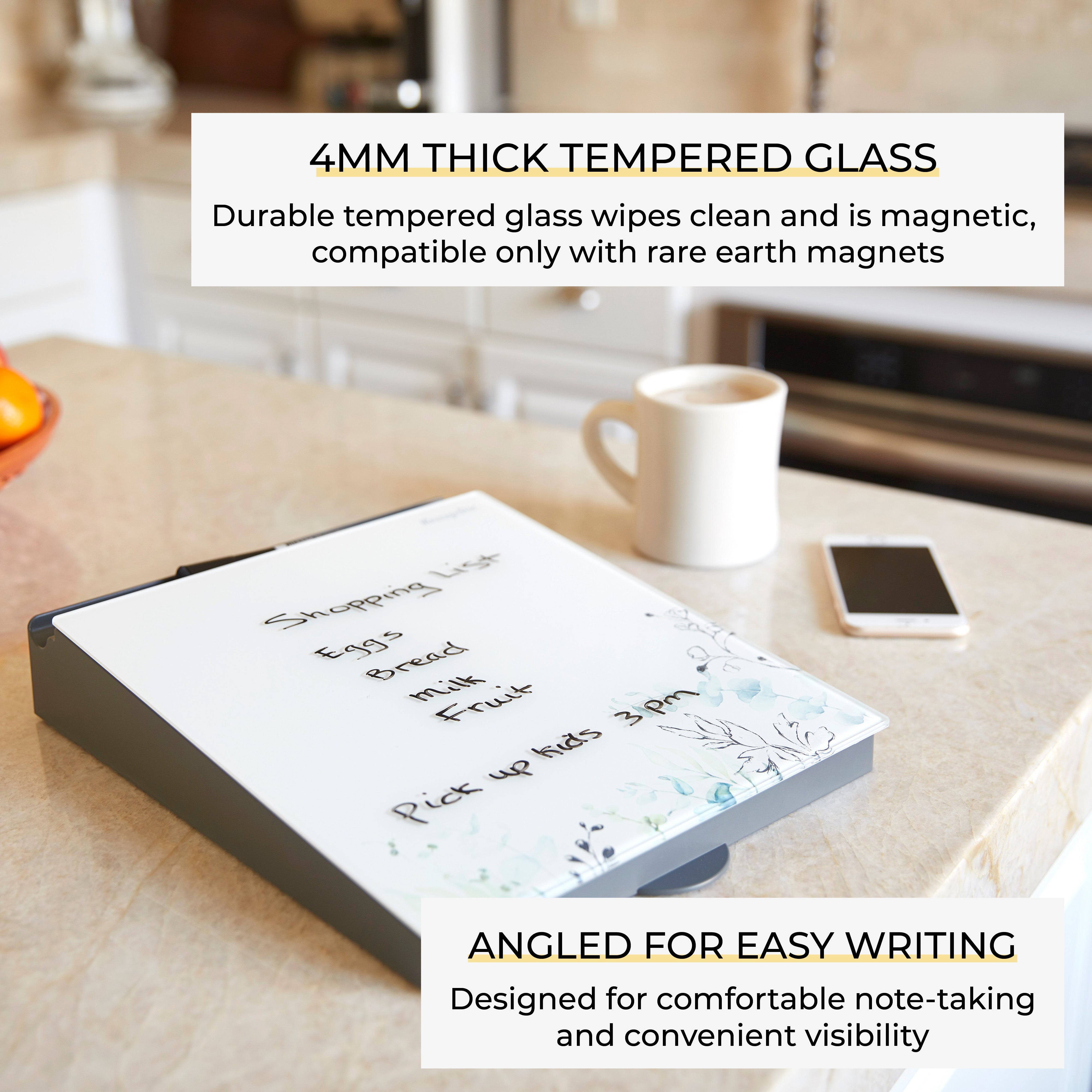 MessageStor Dry-Erase Glass Board Memo Station