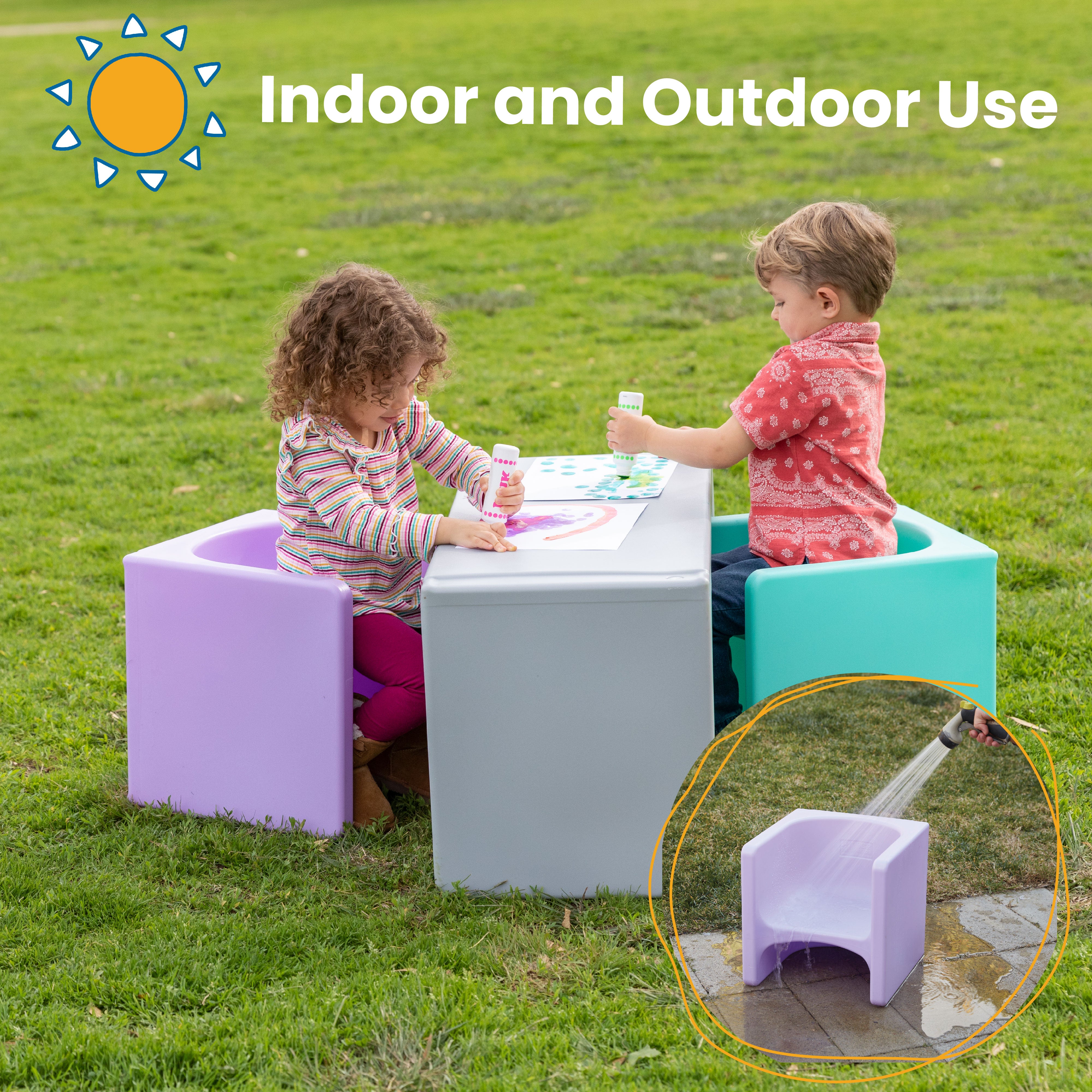 Tri-Me Table and Cube Chair Set, 3-Piece