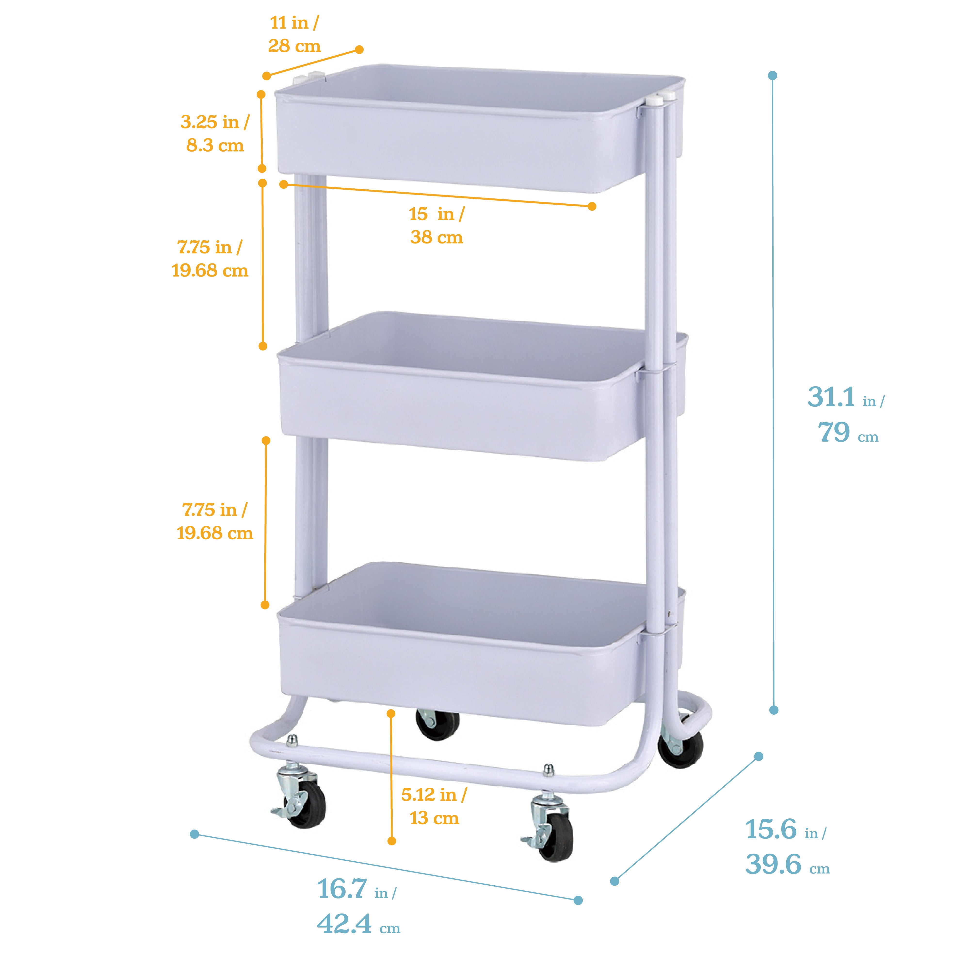 3-Tier Metal Rolling Utility Cart