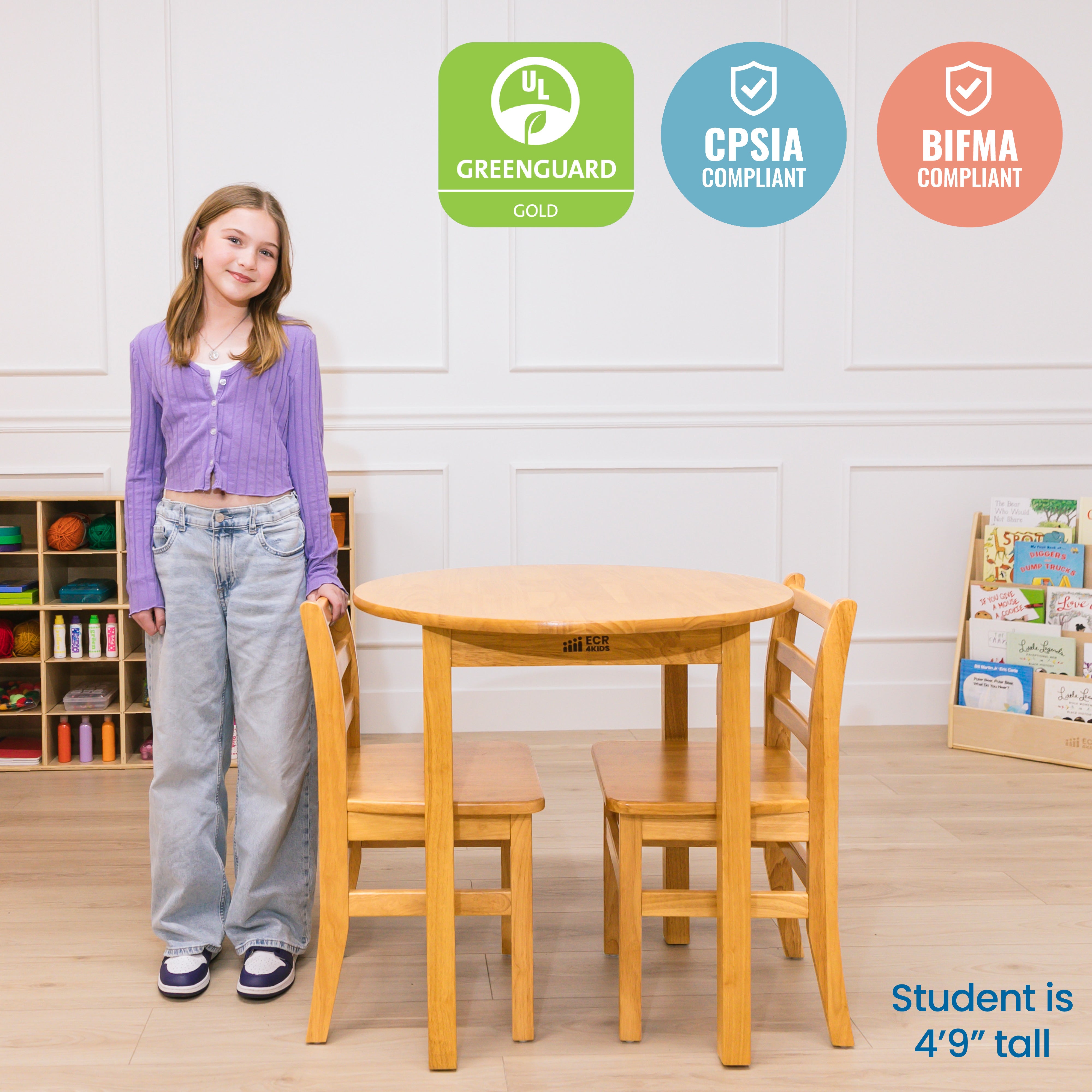 30in D Round Hardwood Table with 28in Legs and Two 16in Chairs, 3-Piece