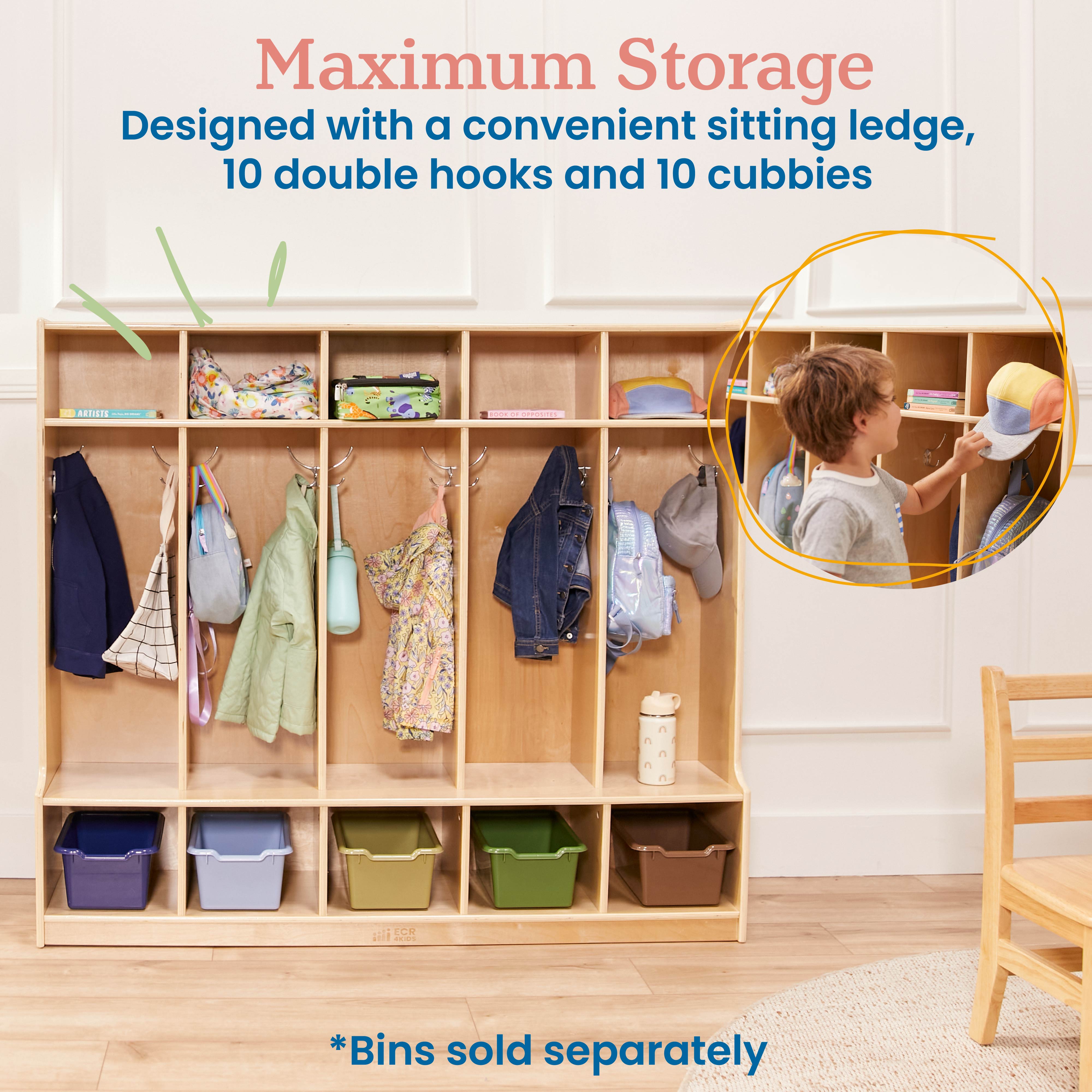 5-Section Coat Locker with Bench and Cubby Storage Compartments