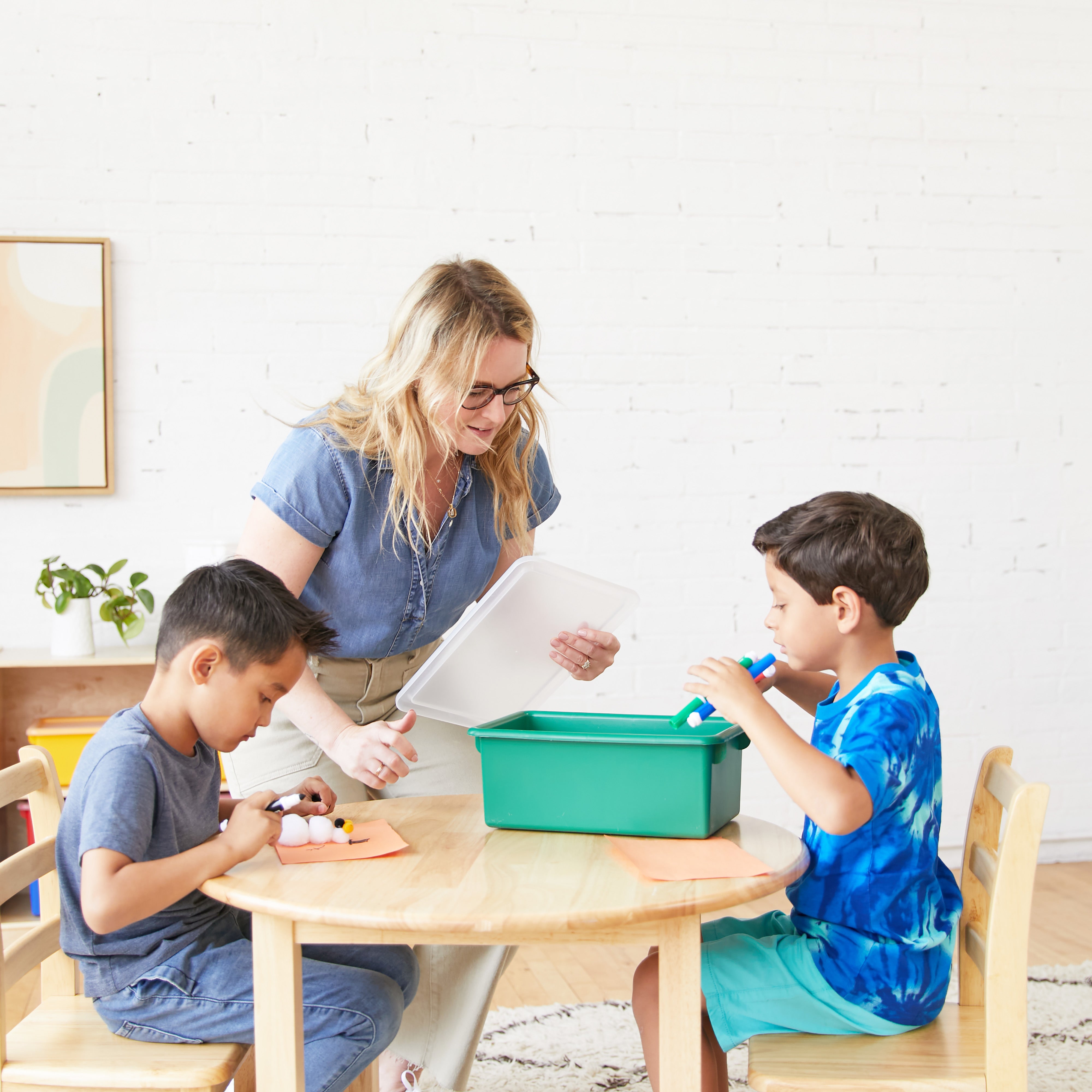 20-Compartment Mobile Storage Tower with Cubby Bins with Lids, 5x4, Natural