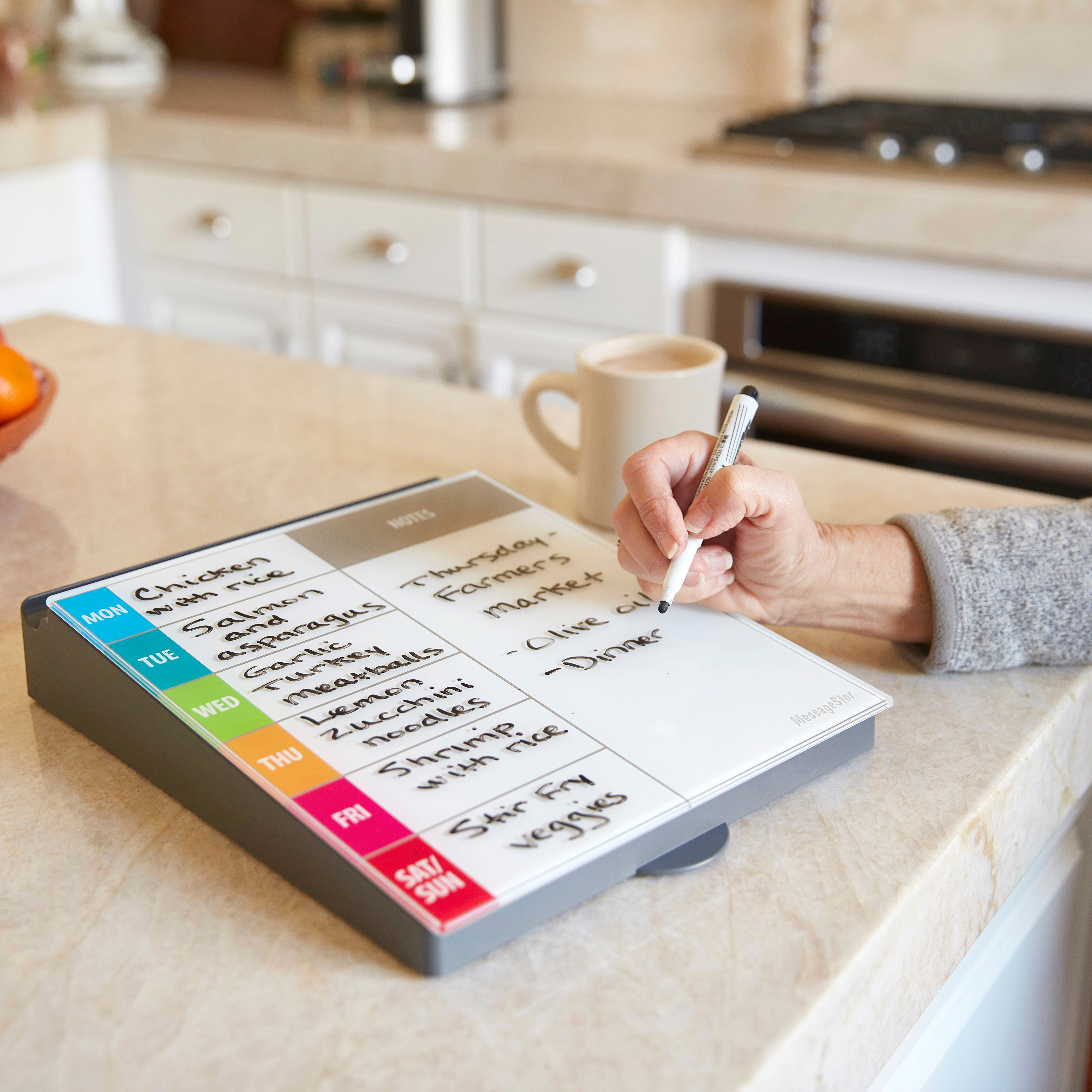 MessageStor Dry-Erase Glass Board Memo Station