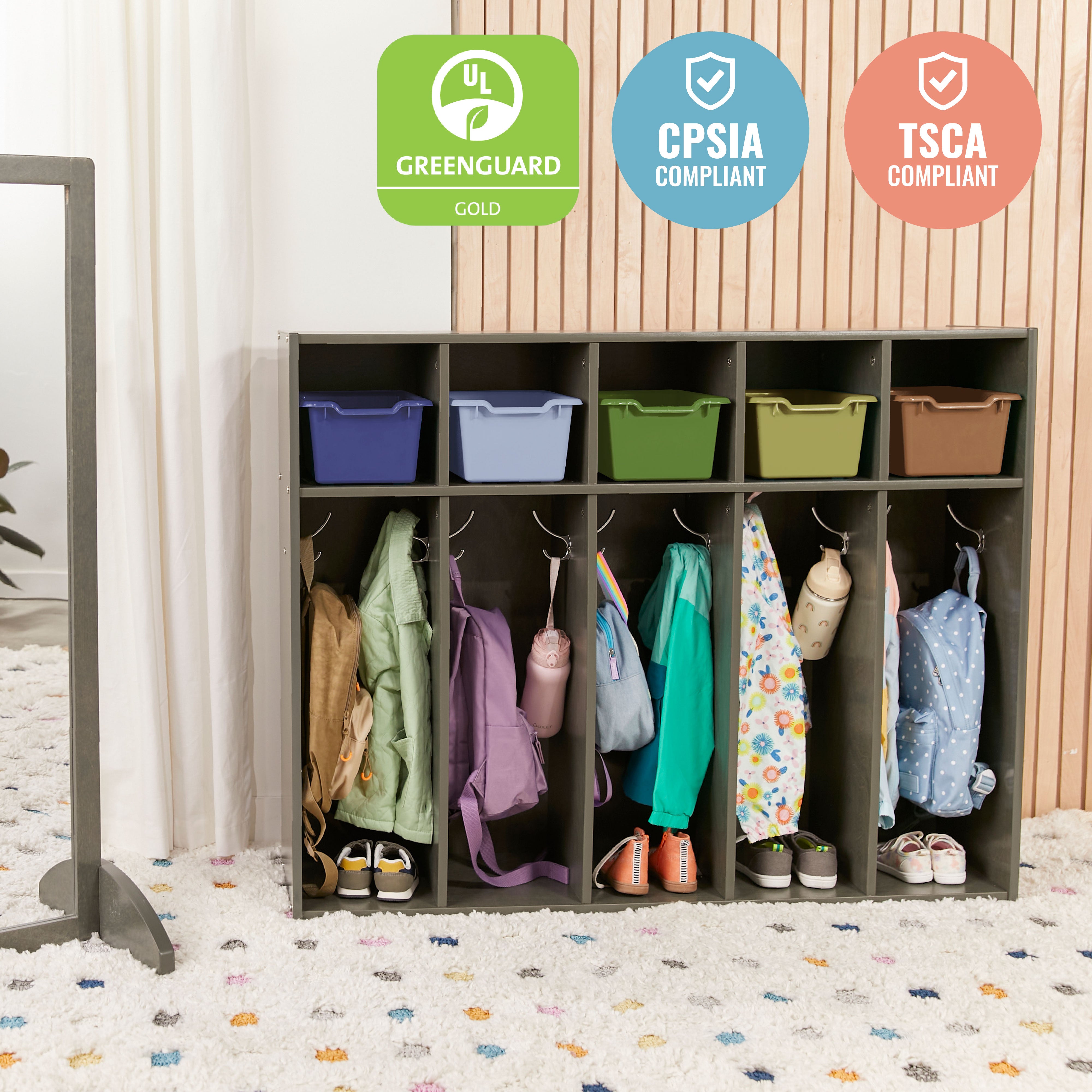 Streamline 5-Section Toddler Coat Locker with 5 Scoop Front Bins