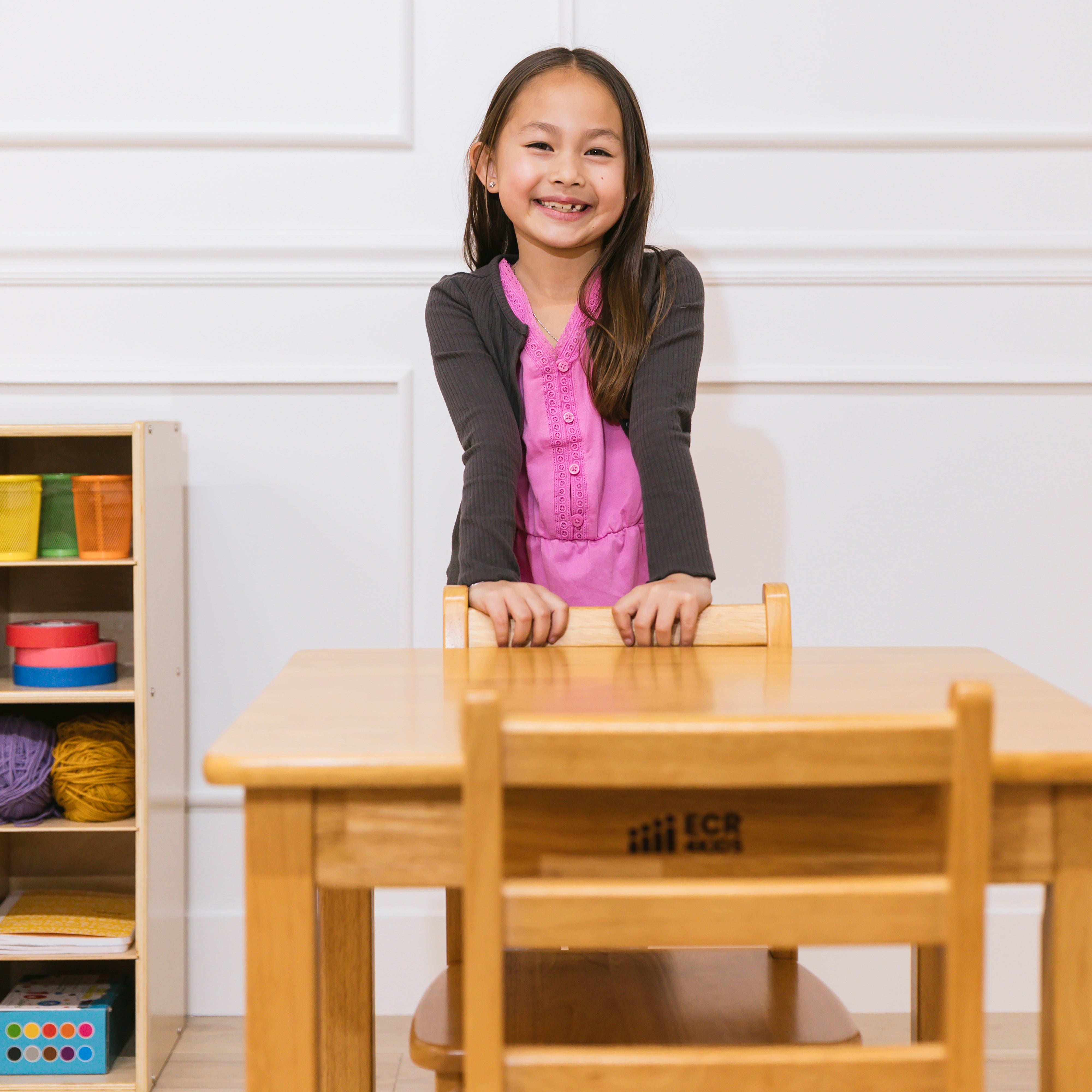 24in x 24in Square Hardwood Table with 24in Legs and Two 14in Chairs, 3-Piece