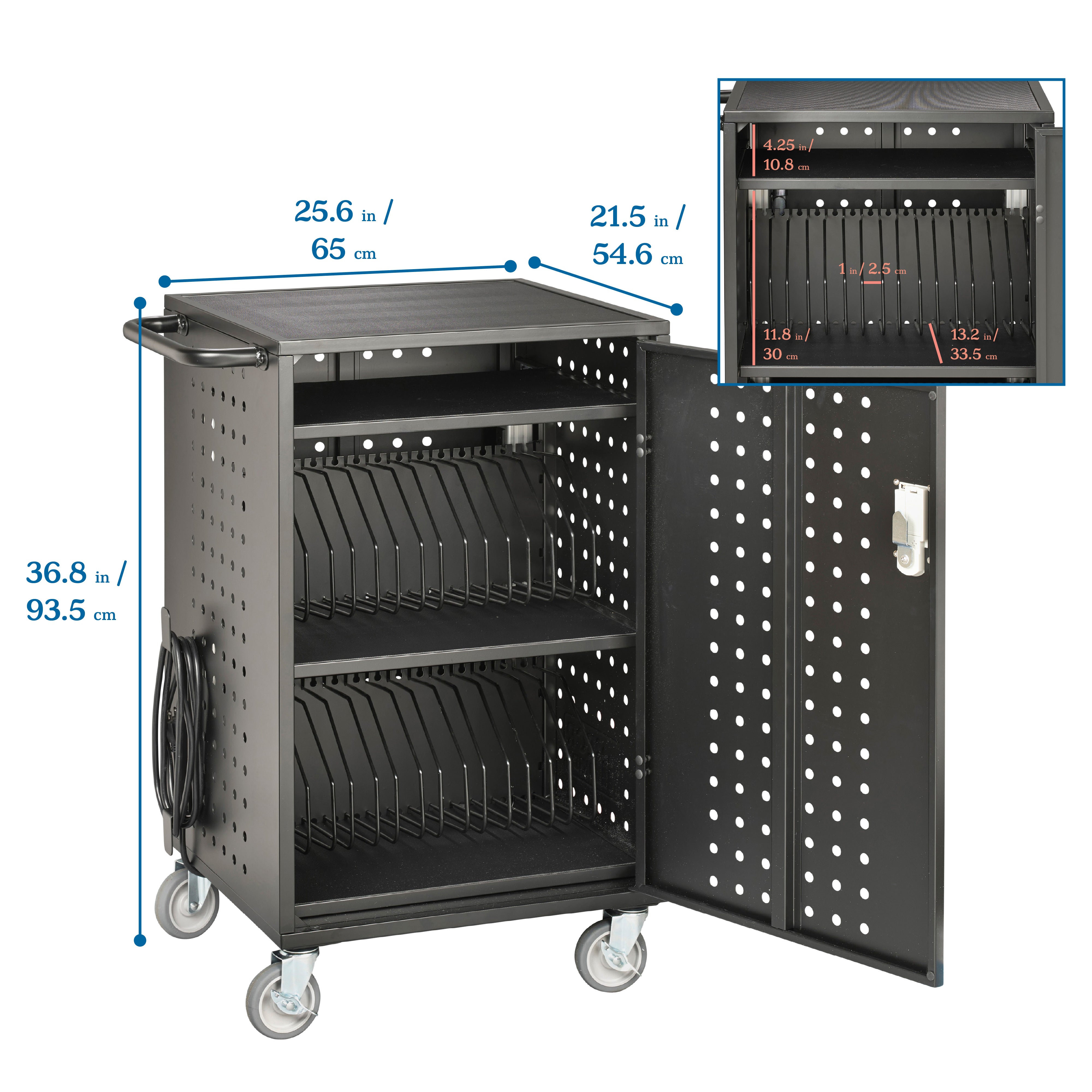 30-Bay Mobile Charging Cart, Storage for Laptops and Tablets