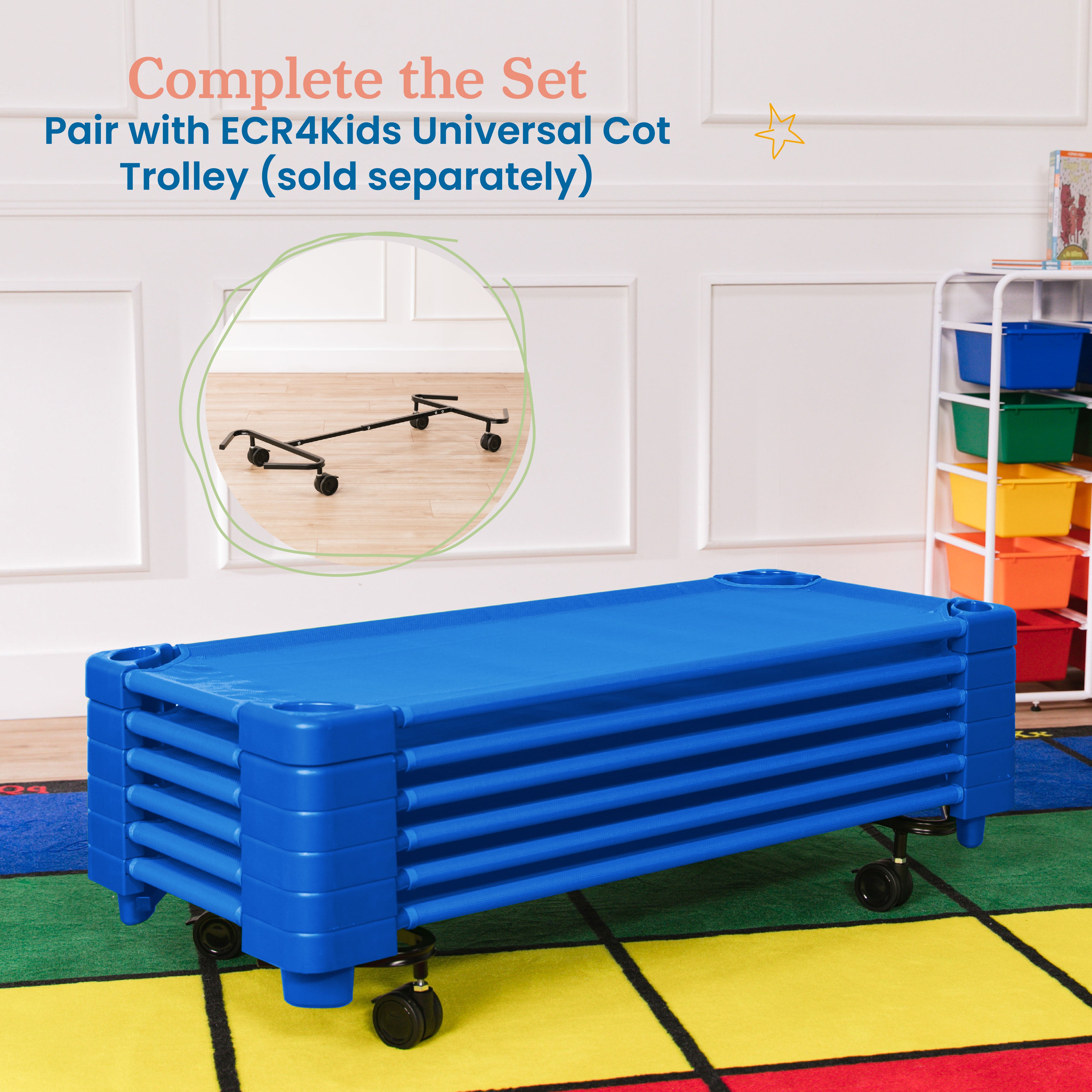 Stackable Kiddie Cot, Assembled, Standard Size, 5-Pack