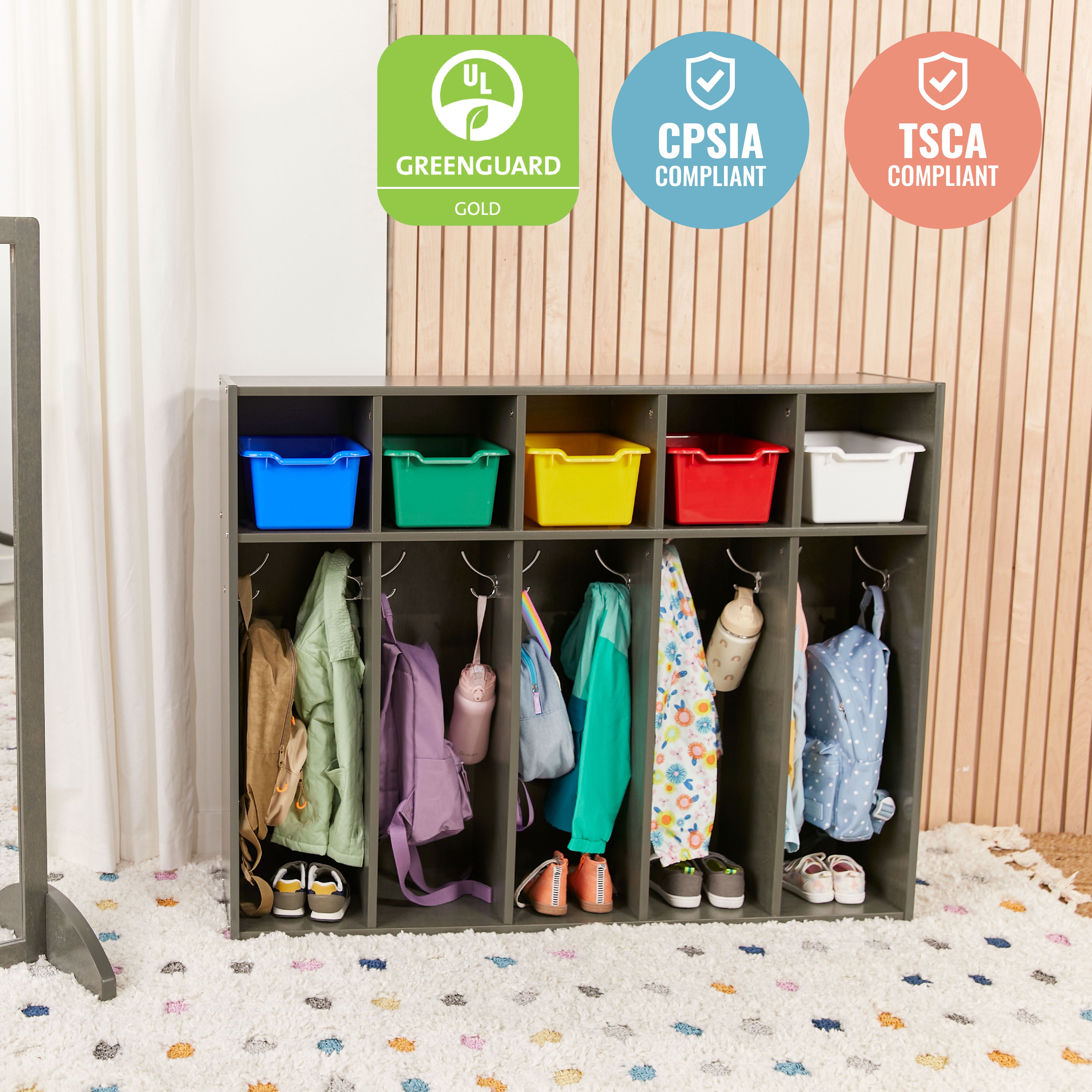 Streamline 5-Section Toddler Coat Locker with 5 Scoop Front Bins