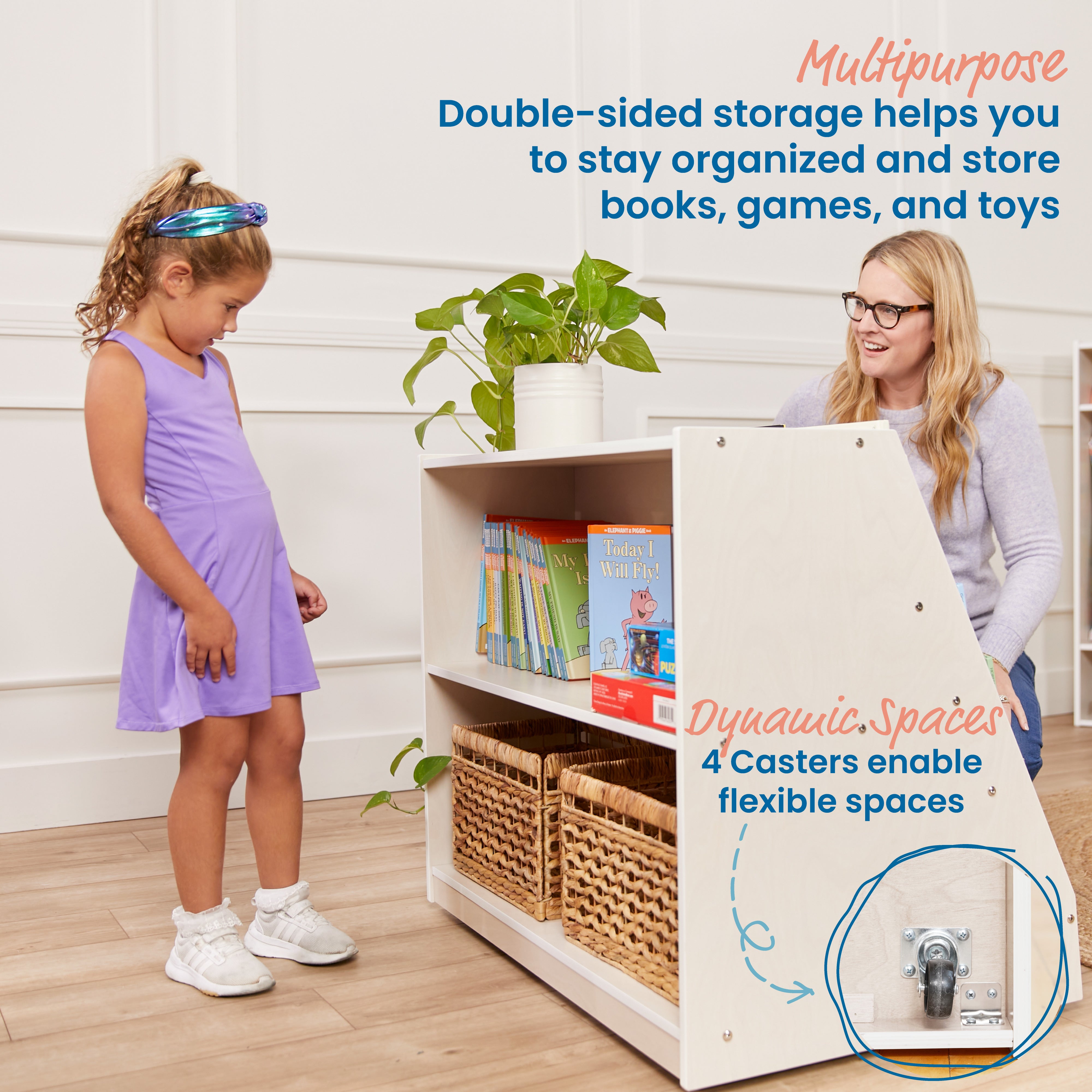 Double-Sided Mobile Book Display with Storage