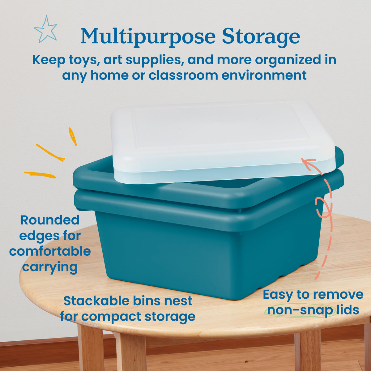 Stackable Square Bins with Non-Snap Lids, 2-Pack
