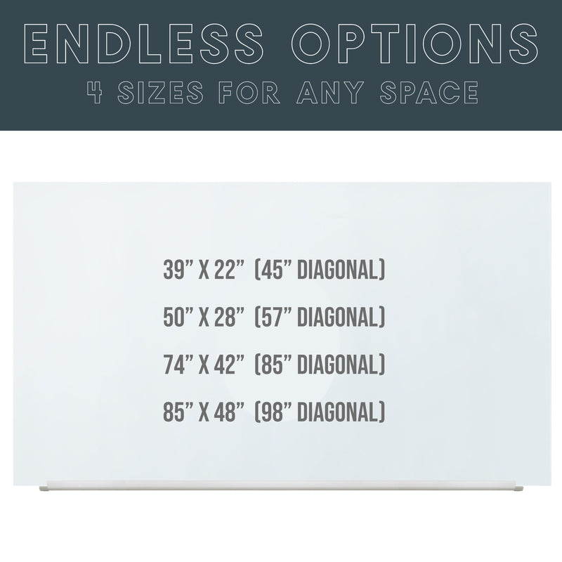 ECR4Kids Frameless Glass Whiteboard-Wall Mounted Magnetic Dry Erase w/ Pen Tray