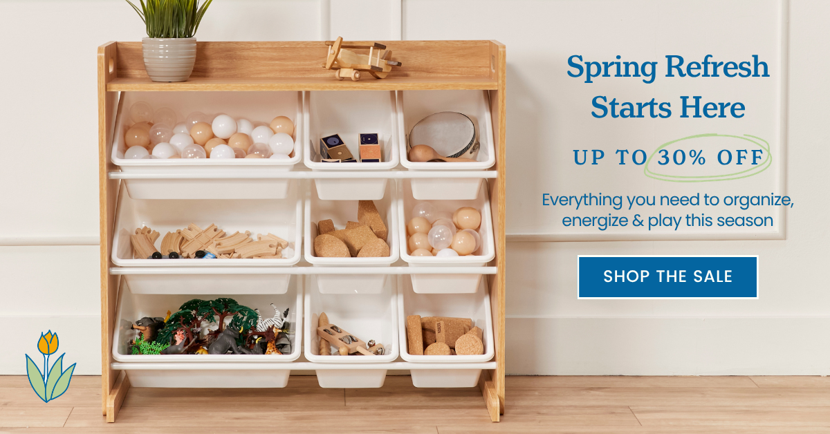 Kids storage organizer with bins for classroom or playroom, Spring Refresh sale up to 30% off storage, seating, and play essentials.