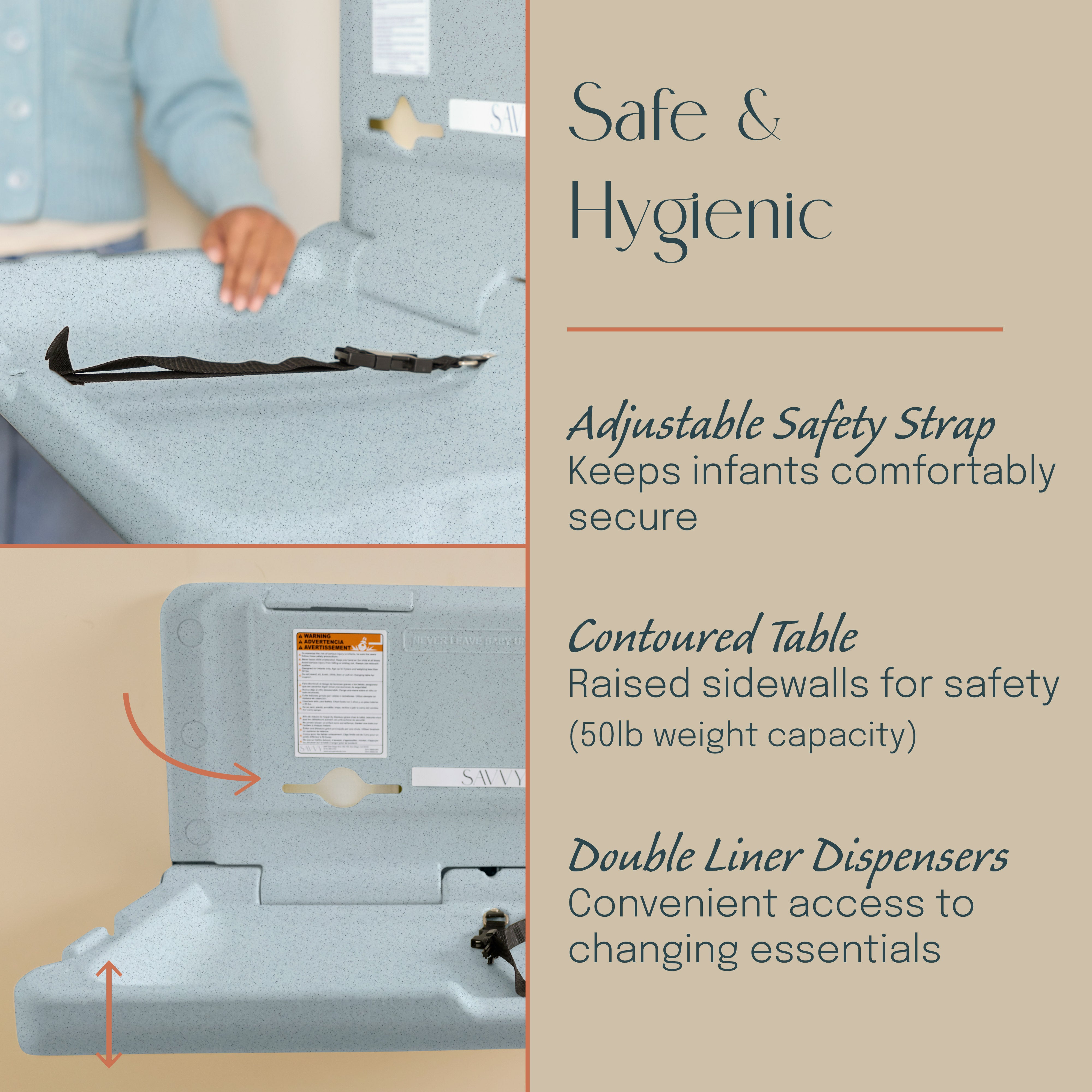 Commercial Wall-Mounted Baby Changing Station with 500 Disposable Sanitary Liners