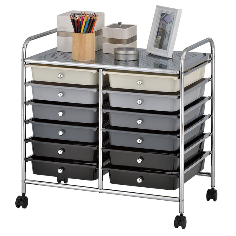 12-Drawer Rolling Storage Cart with Locking Casters, Utility Bin Organizer