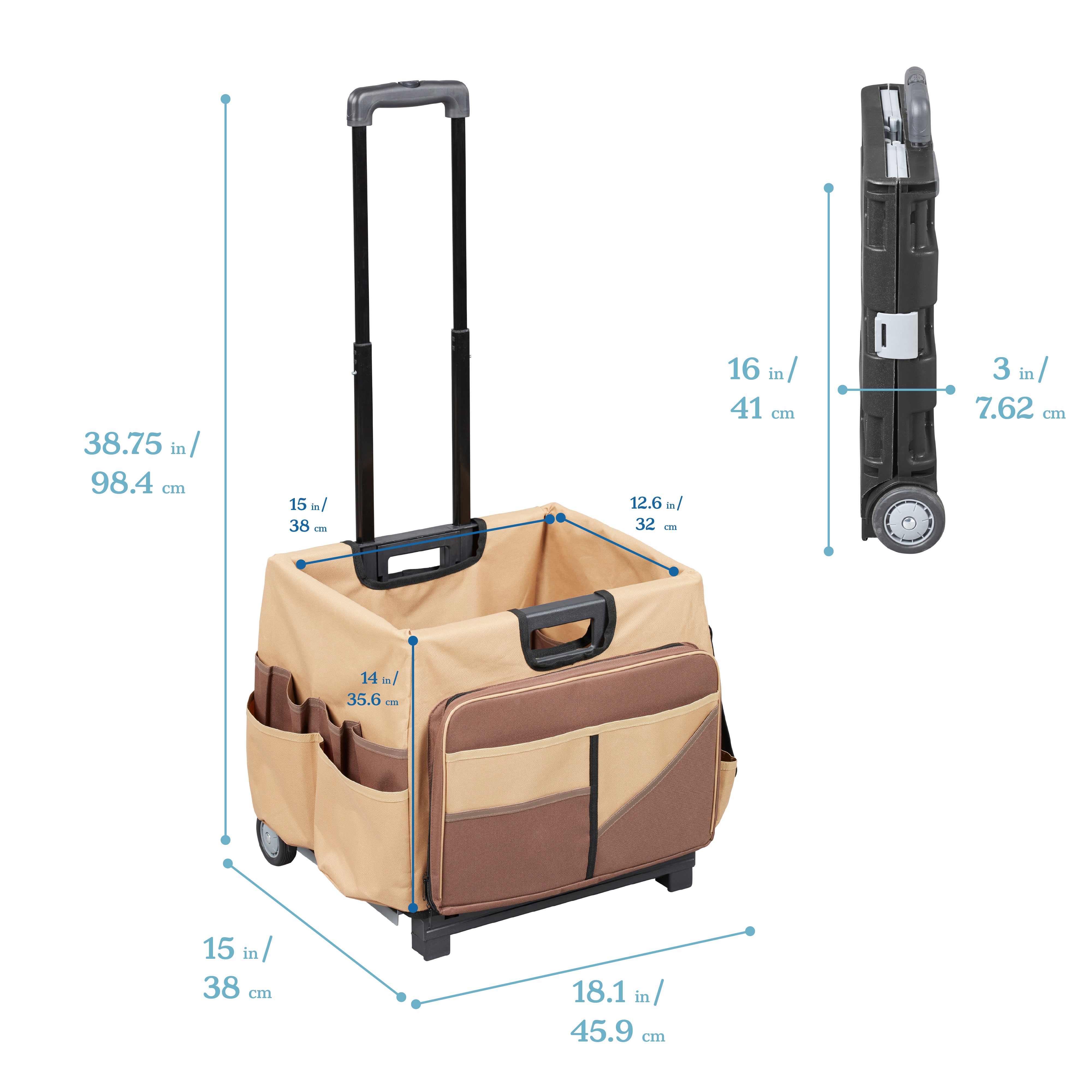 Universal Rolling Cart with Canvas Organizer Bag, Mobile Storage
