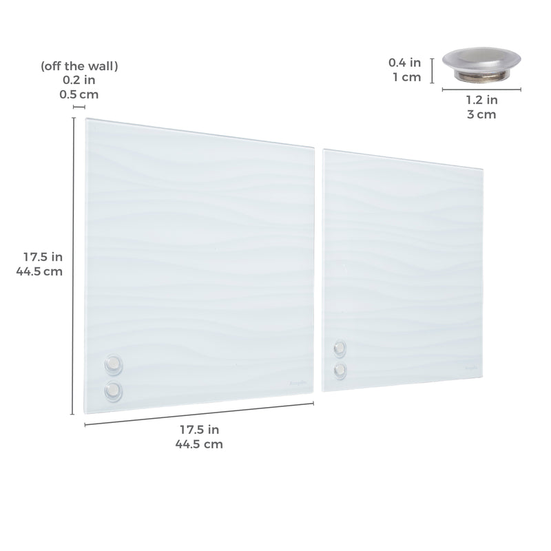 Magnetic Dry-Erase Glass Board with Magnets, 17.5in x 17.5in, Wall-Mounted Whiteboard, 2-Pack