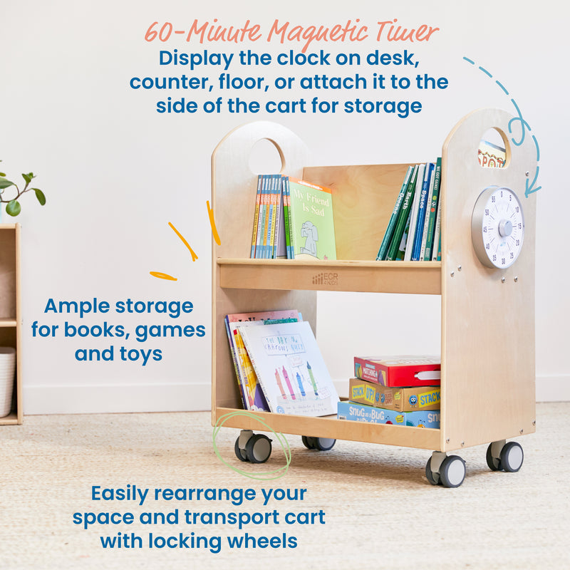 Mobile Book Cart with Countdown Timer, Classroom Bookshelf