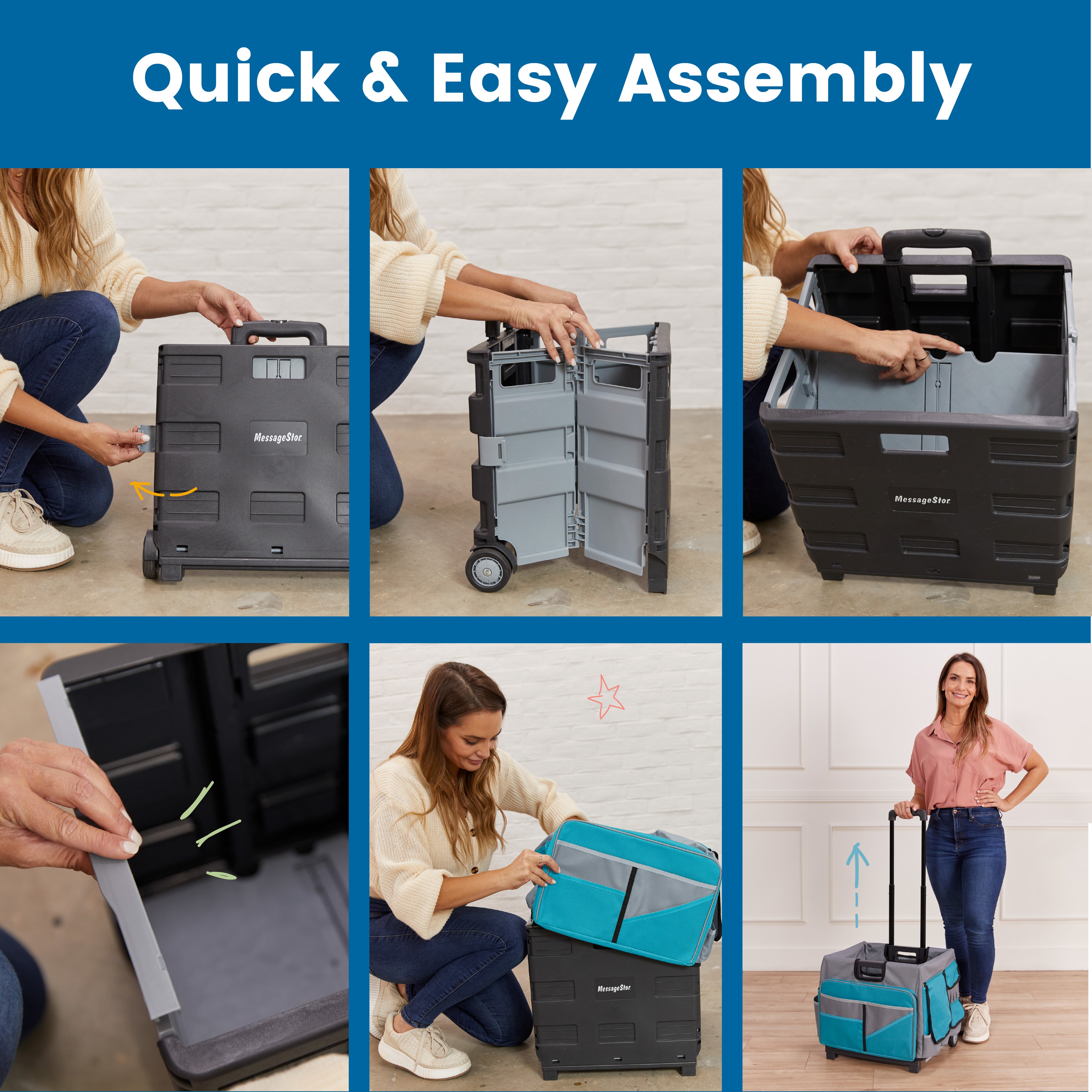 Universal Rolling Cart with Canvas Organizer Bag, Mobile Storage