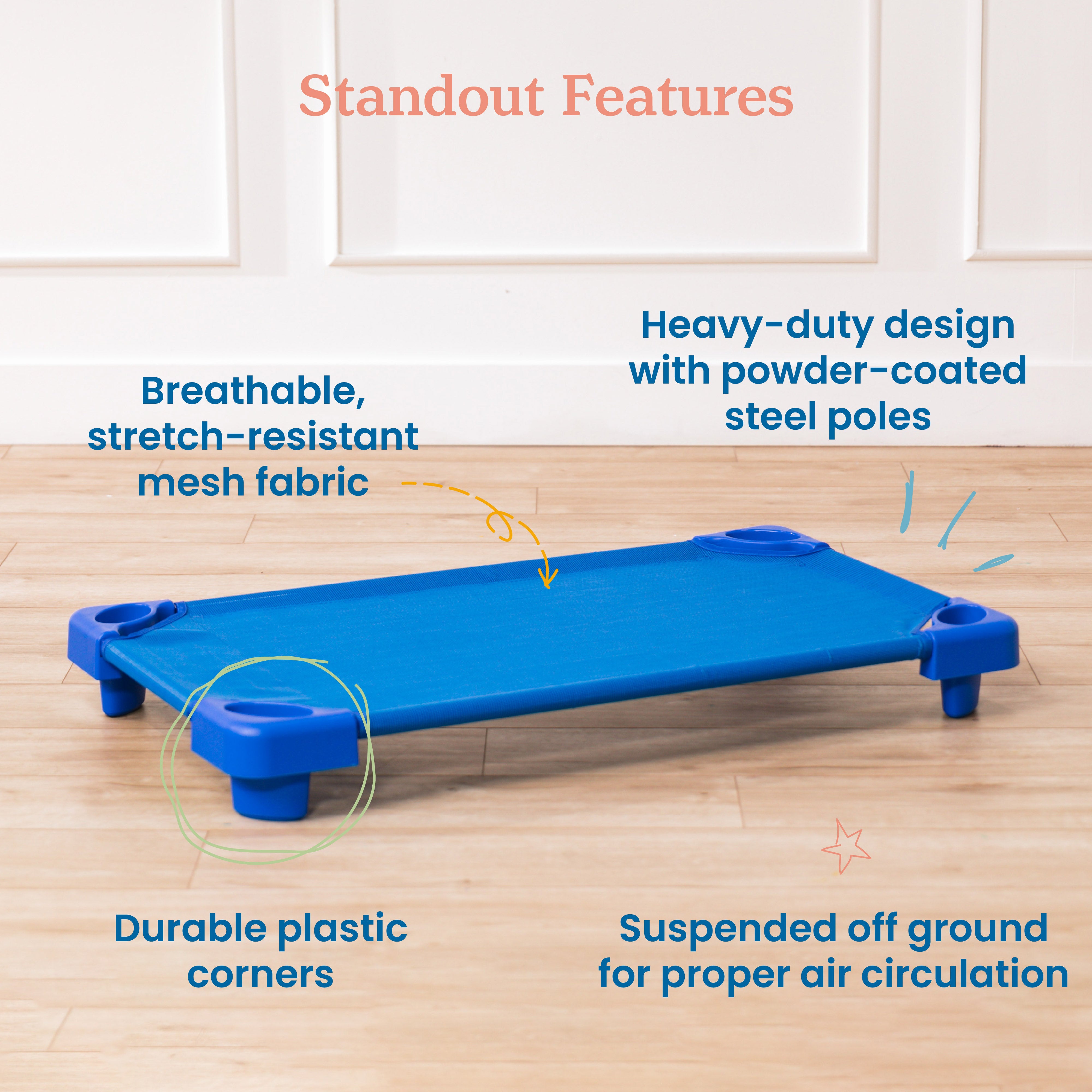 Stackable Kiddie Cots with Universal Cot Trolley, Toddler Size, Ready-to-Assemble, 6-Pack