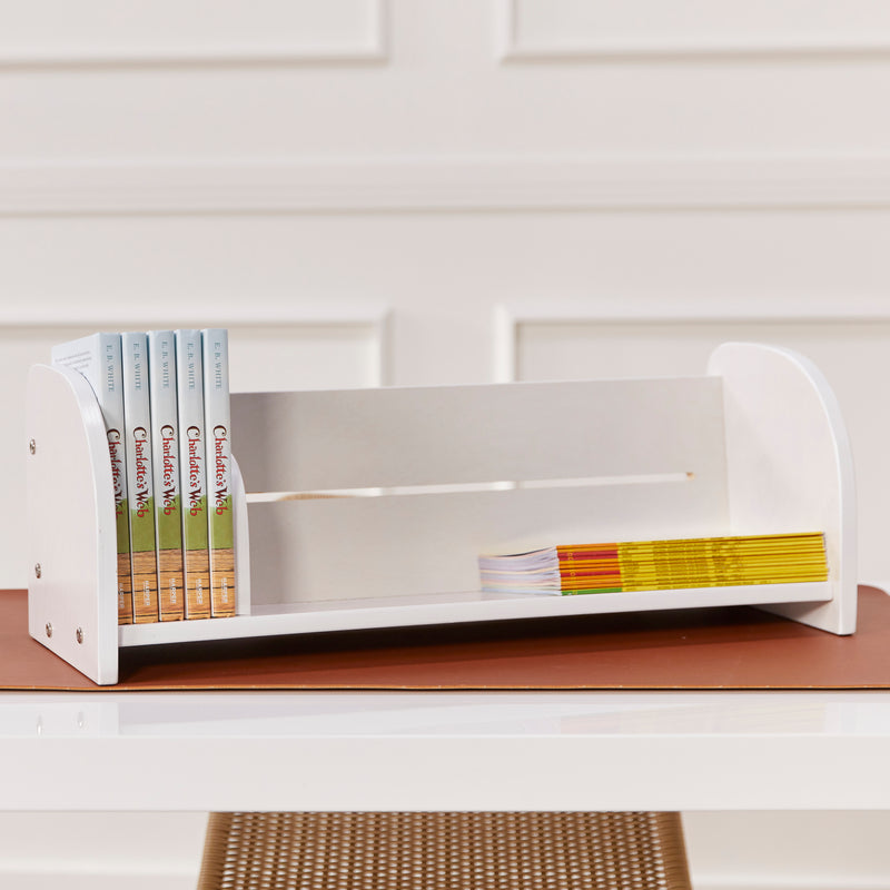 Tabletop Book Display, Library Storage Organizer with Adjustable Book Stop