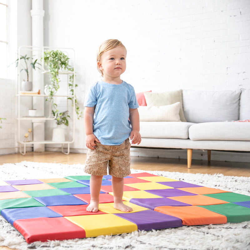 Patchwork Toddler Activity Mat, Folding Tummy Time Foam Playmat