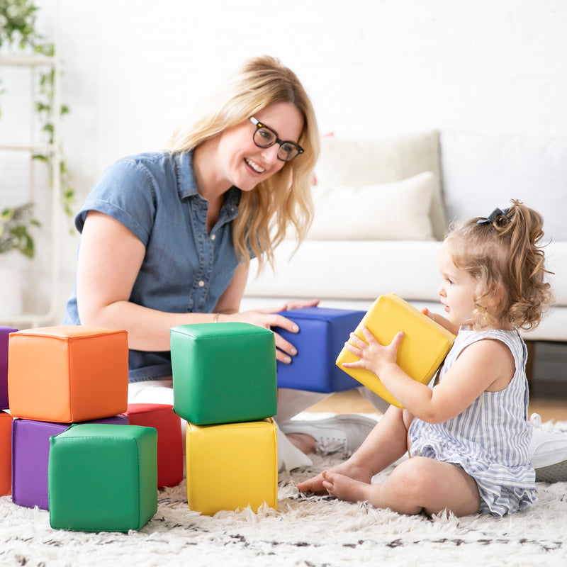 Patchwork Toddler Foam Blocks, Colorful Building Blocks, 12-Piece
