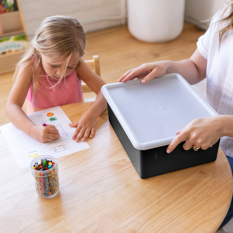 Ecr4kids Letter Size Tray with Lid, Storage Bin, Black, 10-Piece