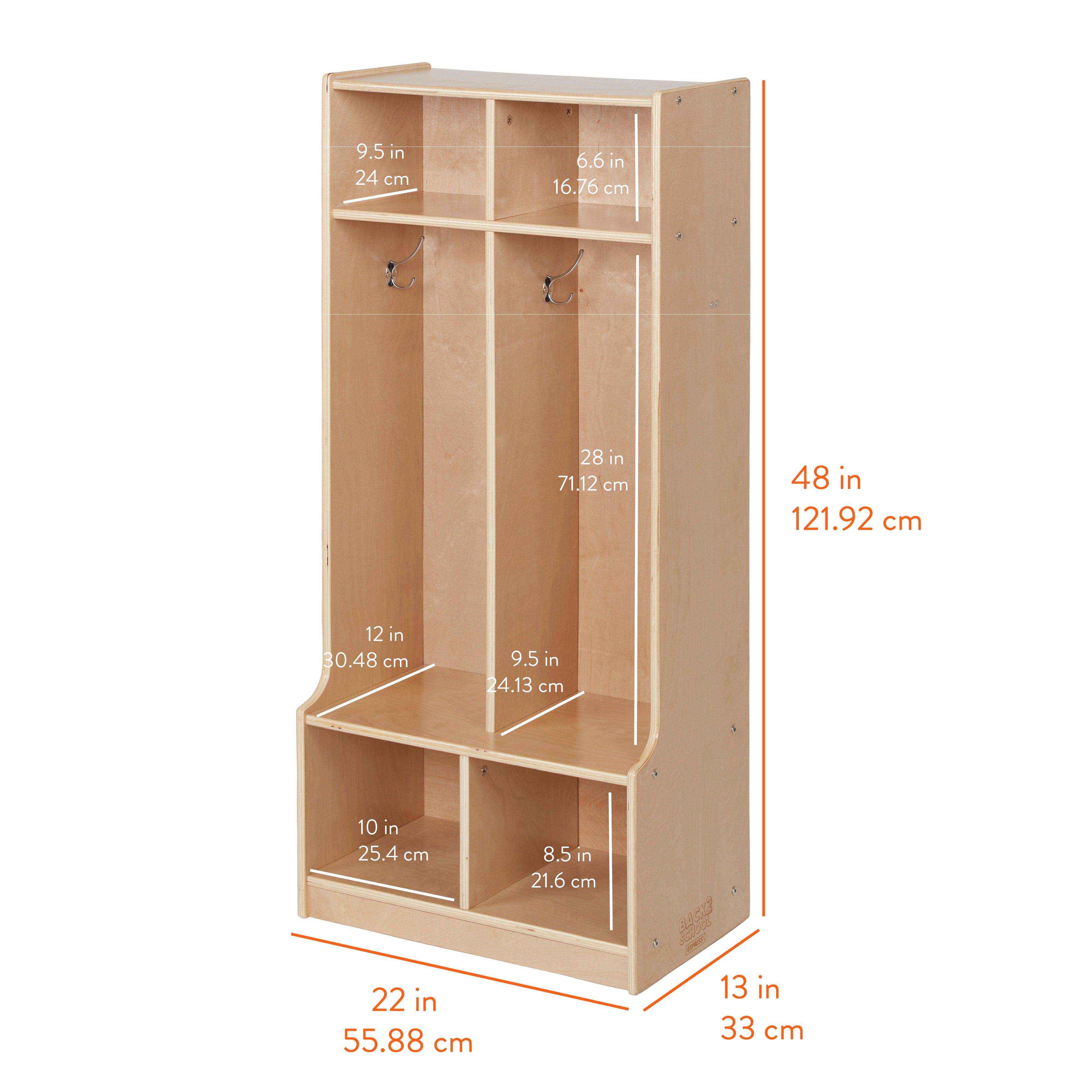 2-Section Cubby Storage Coat Locker with Bench