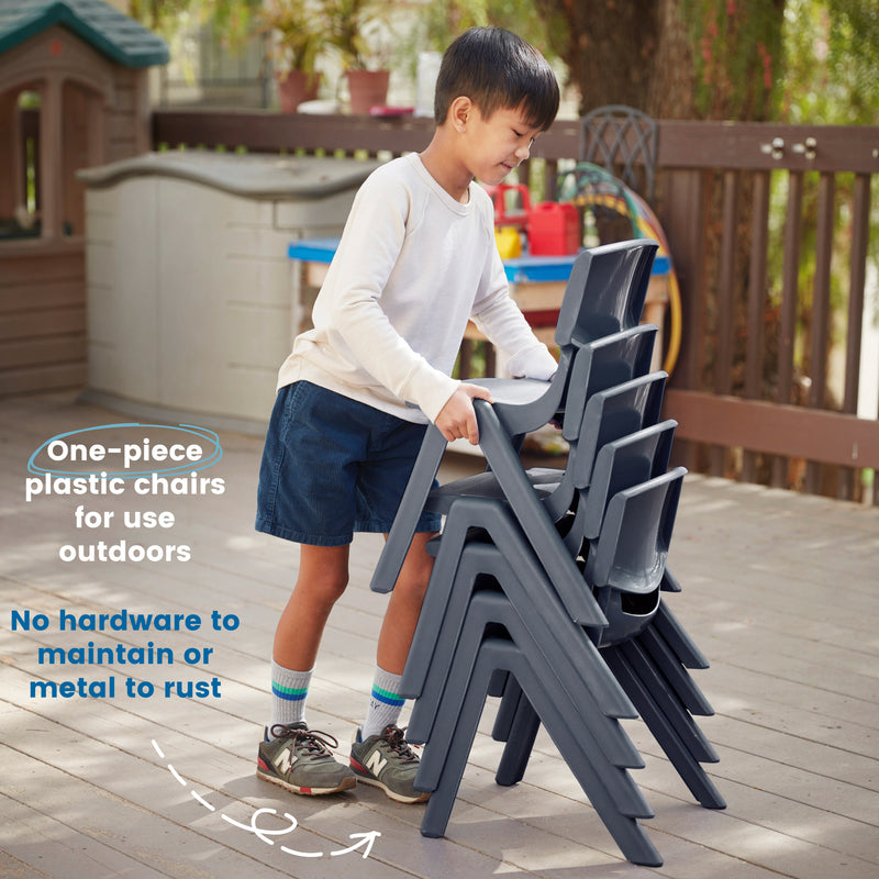 Plastic School Stack Chair for Indoors and Outdoors, Flexible Seating, 12in Seat Height, 4-Pack